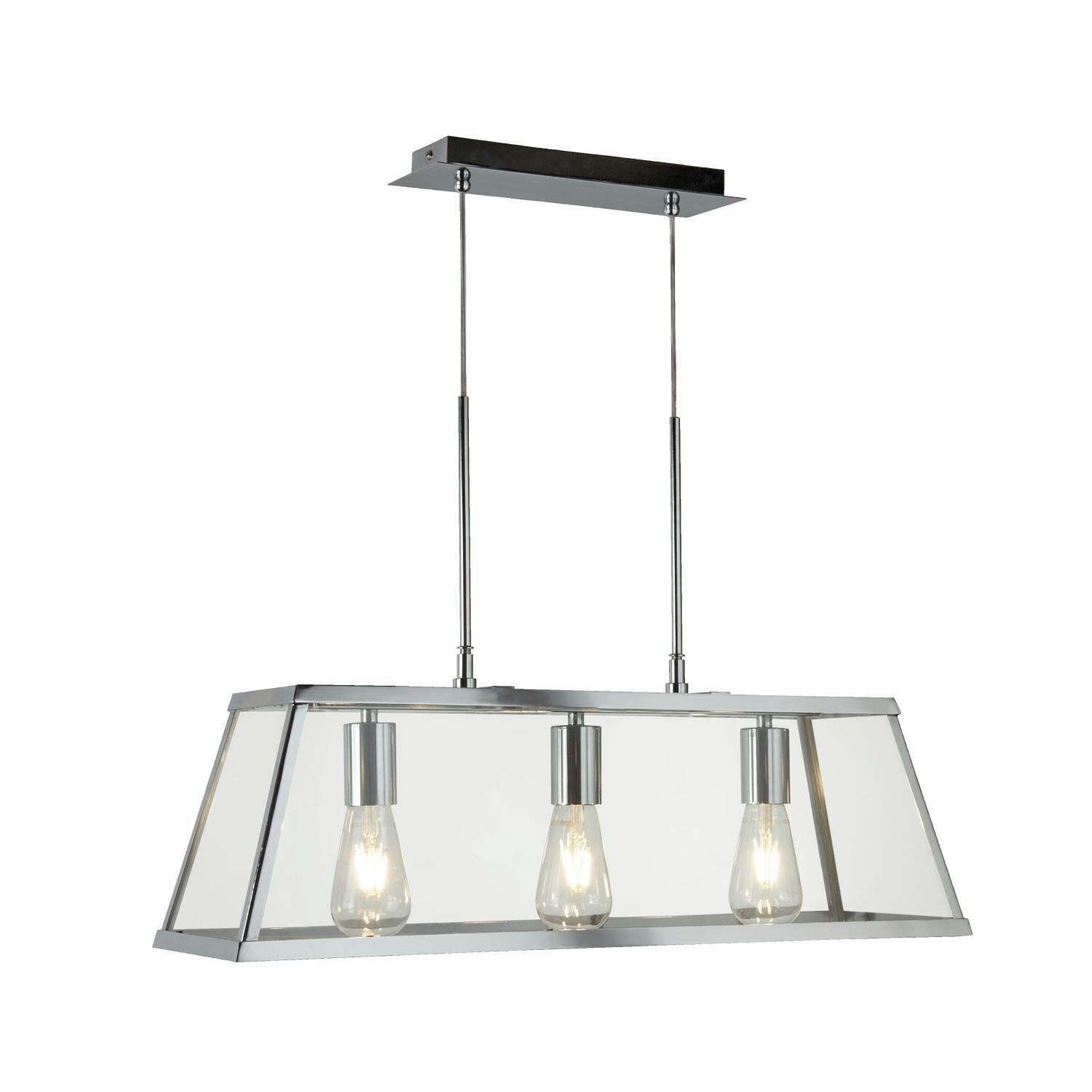 Lampe suspendue 3 flammes chrome clair E27 verre métal