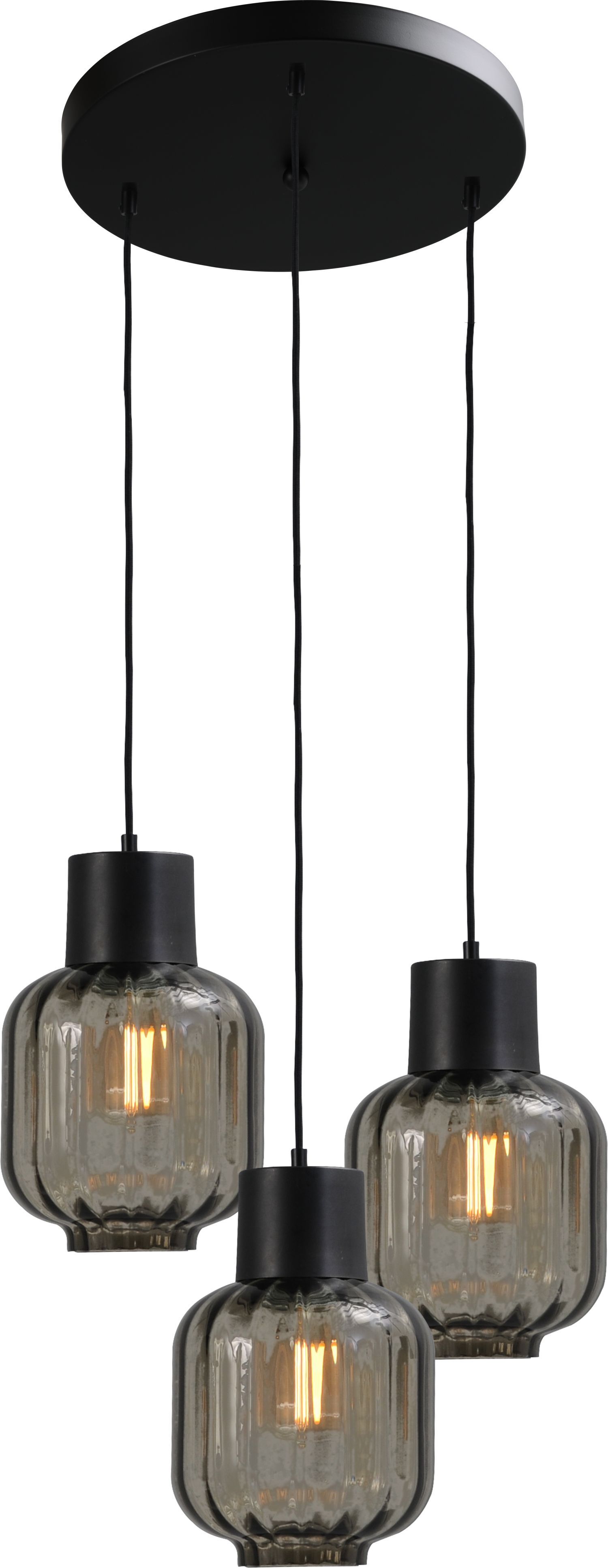 Lampe à suspendre noire 3 flammes verre métal E27 Salle à manger