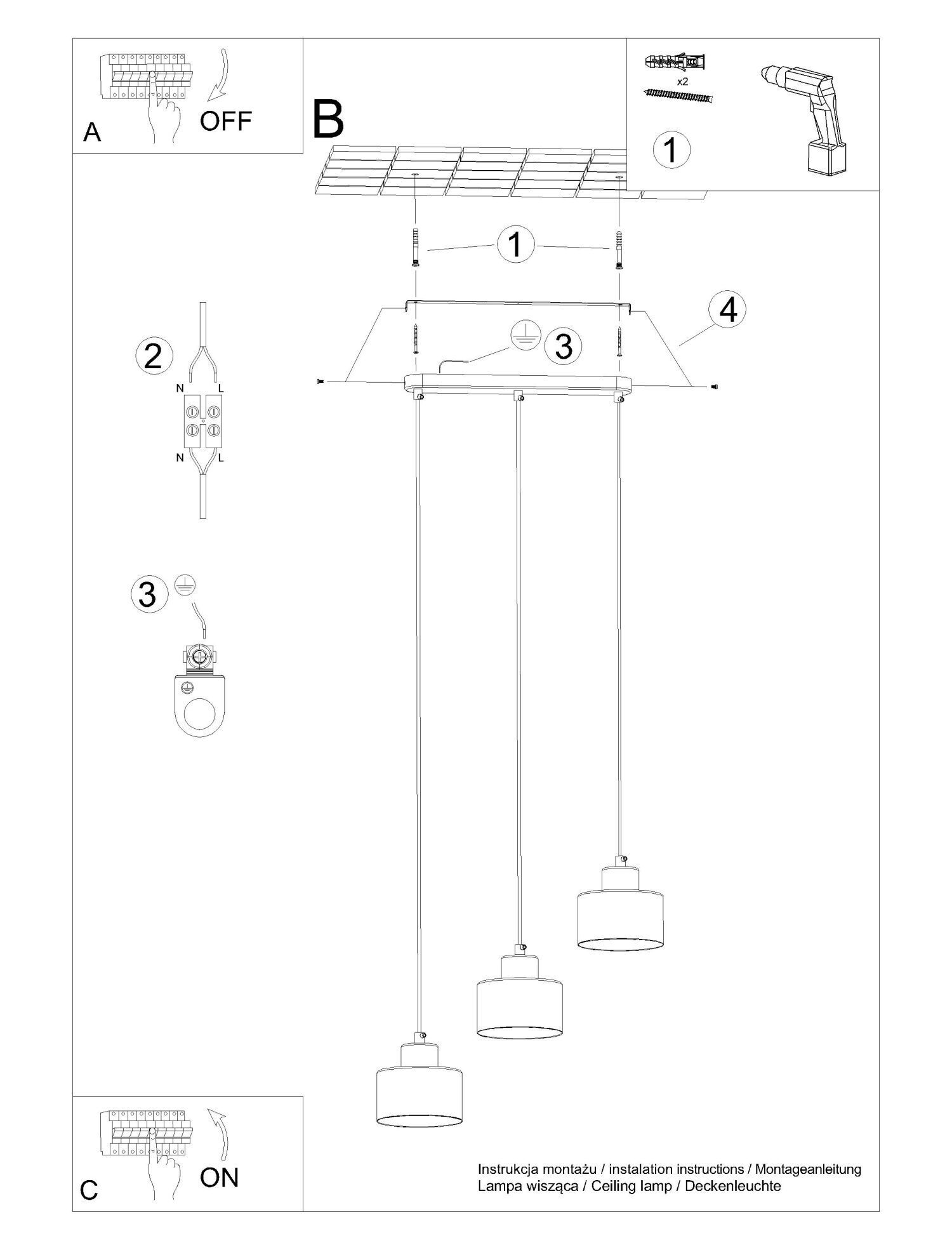 Suspension réglable noir métal 3 flammes E27