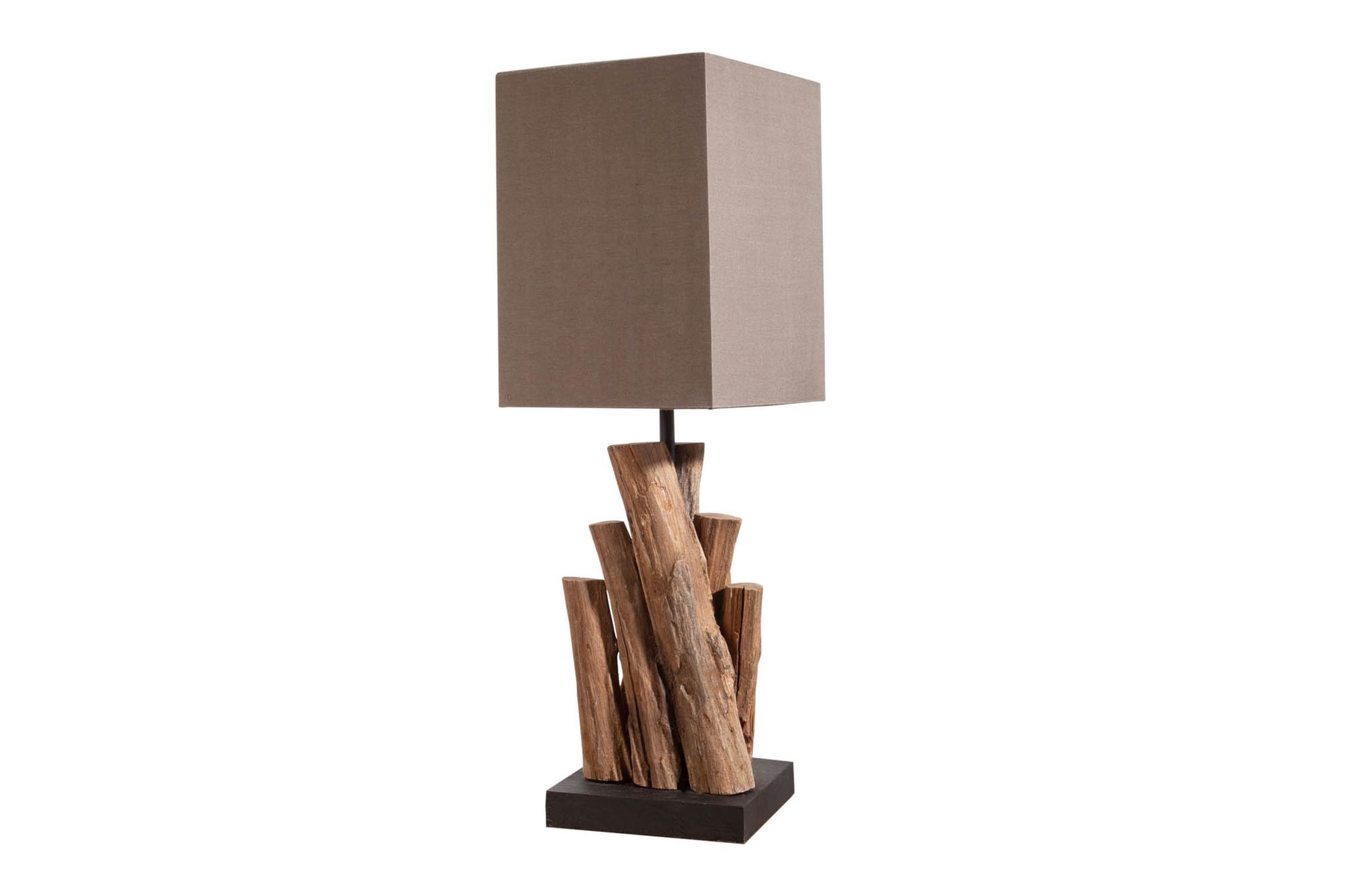 Lampe de table tissu bois anti-éblouissement E14 45 cm en brun naturel