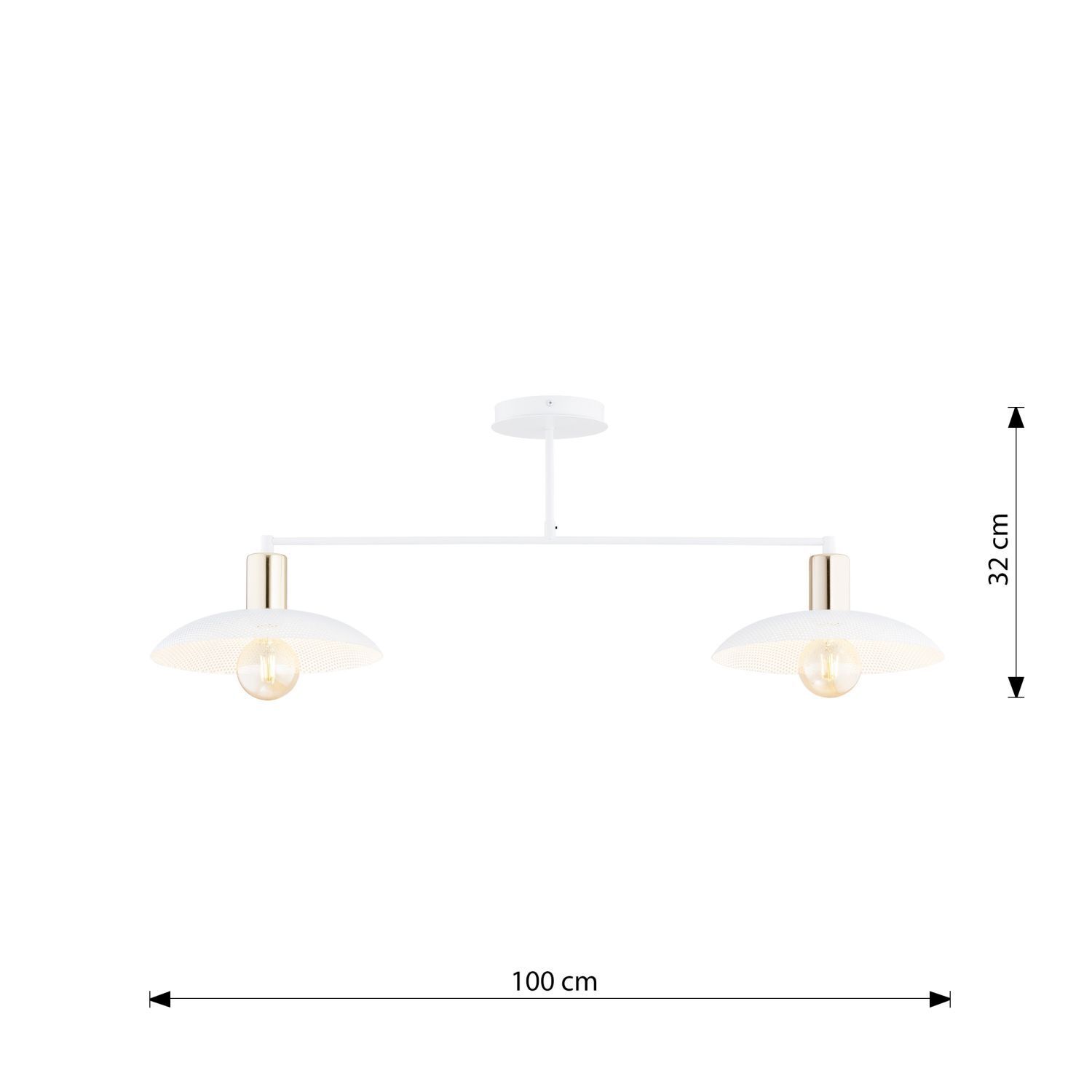 Lampe de plafond métal blanc or 100 cm de long E27 2 flammes