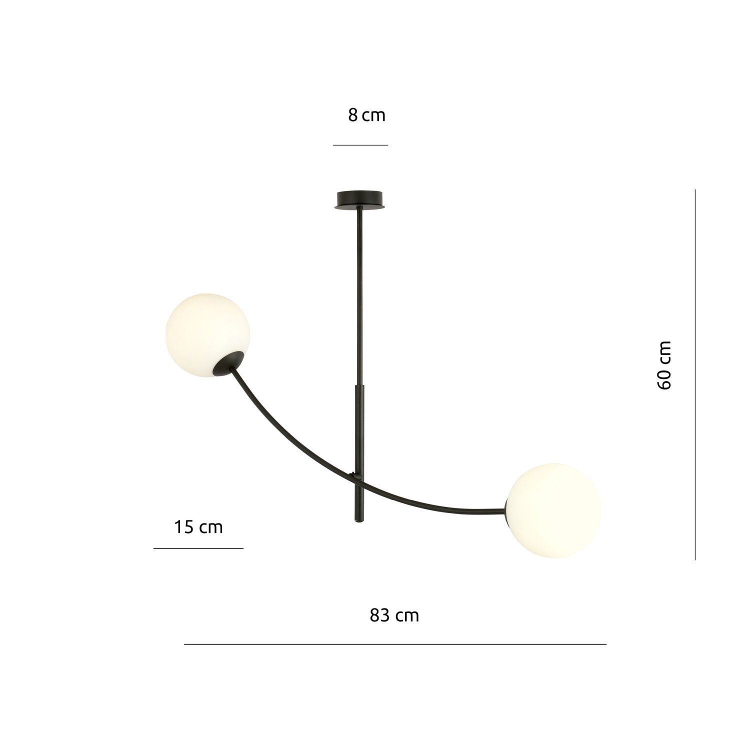 Plafonnier verre métal L : 83 cm orientable noir blanc E14