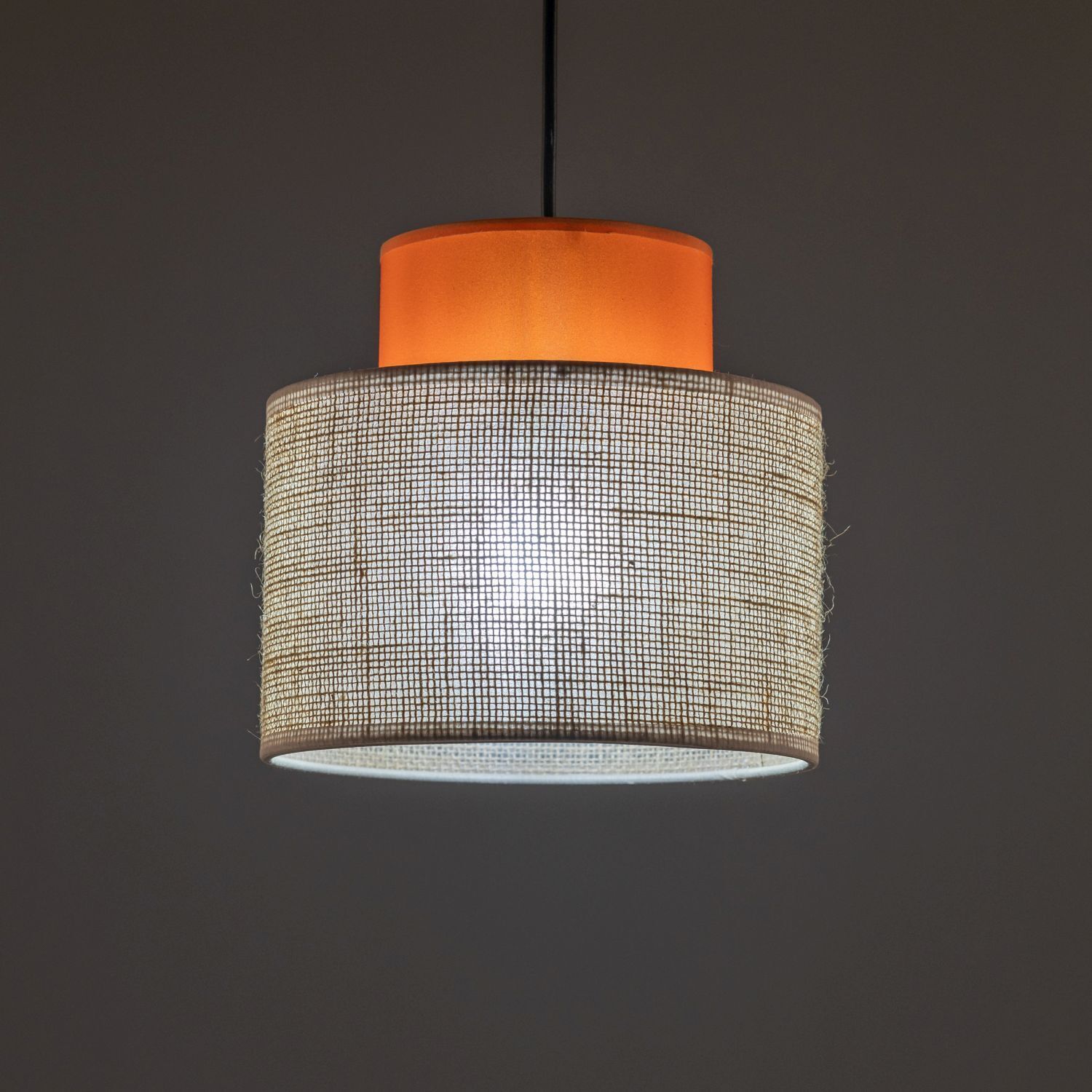 Lampe à suspendre ronde Ø 20 cm H : max. 160 cm Rétro Jute Tissu E27 Lampe, Kronleuchter, Klebeband