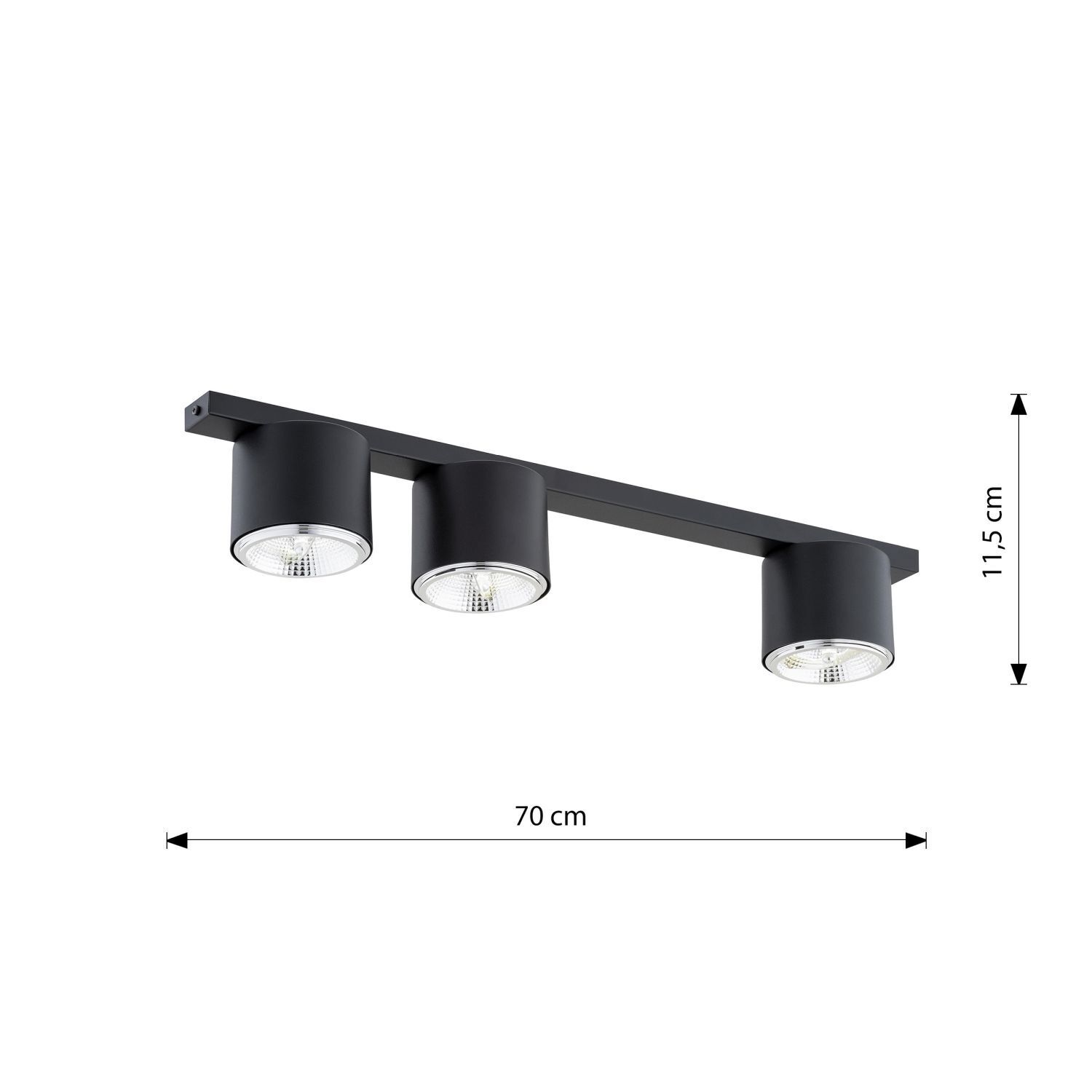Plafonnier métal 70 cm de long Noir 3 feux GU10 AR111