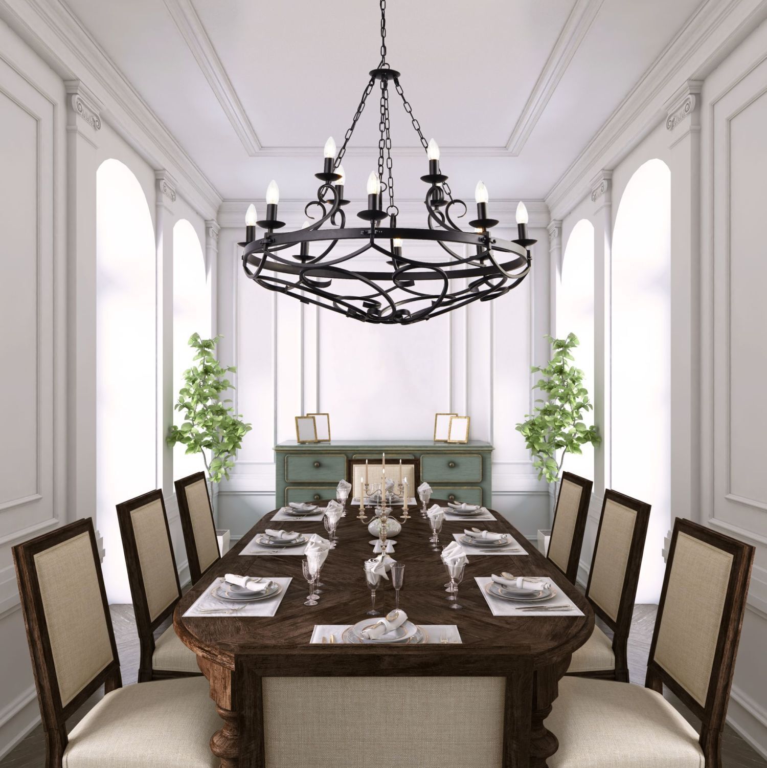 Lustre fer forgé Ø 89 cm Noir Rustique 12x E14