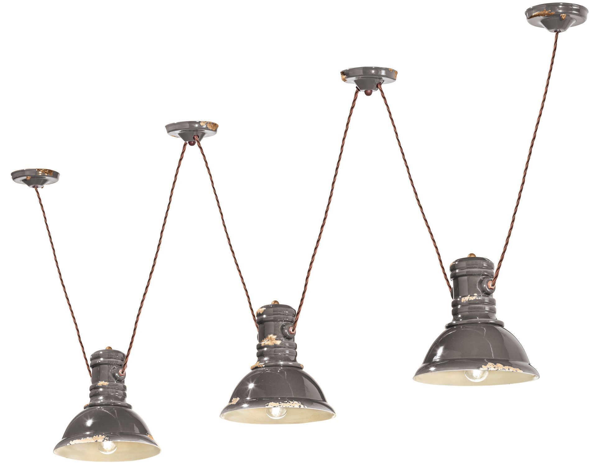 Lampe à suspendre céramique E27 taupe shabby antique 3 flammes