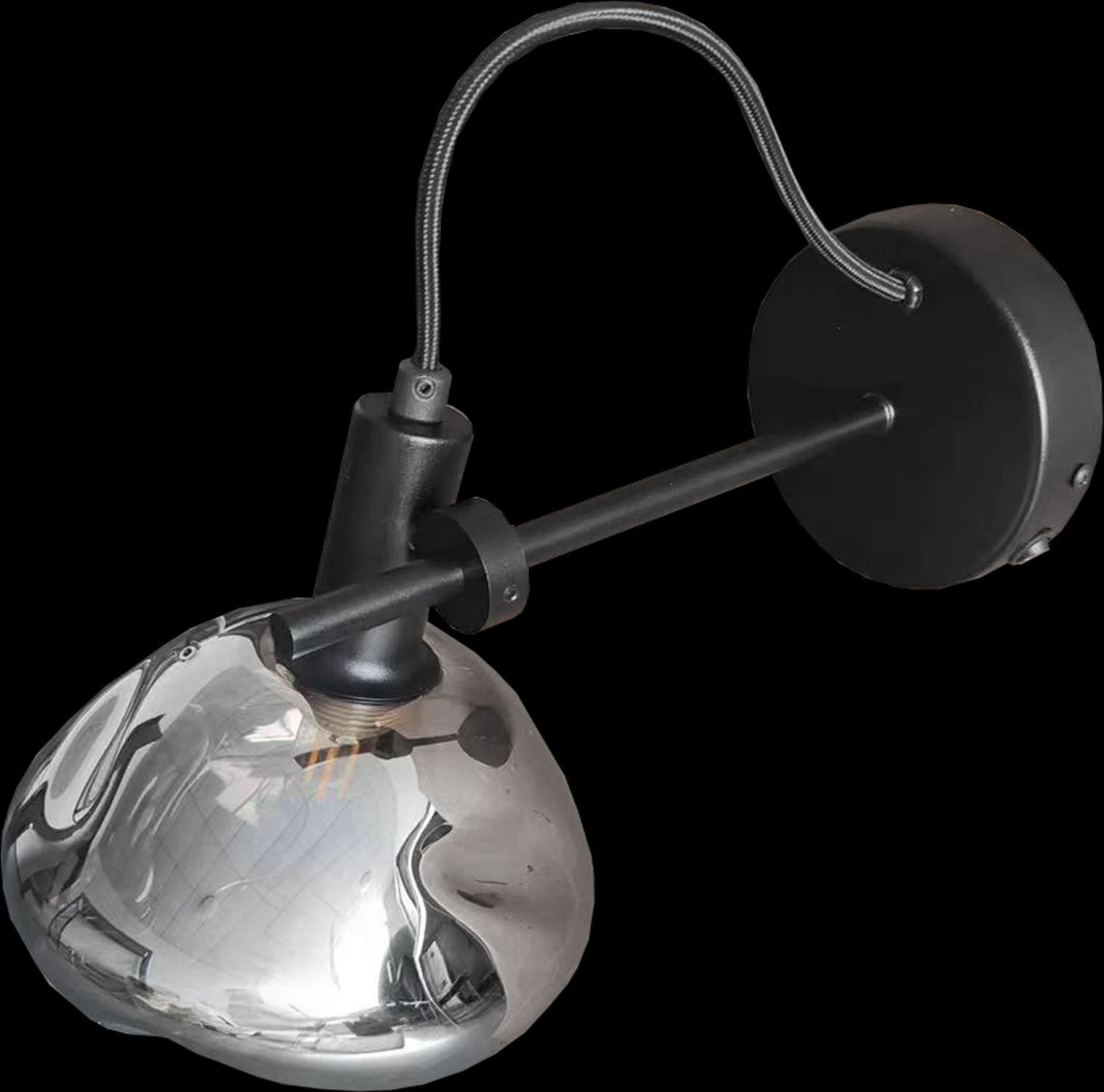 Applique aluminium verre noir argent E14 H:21 cm