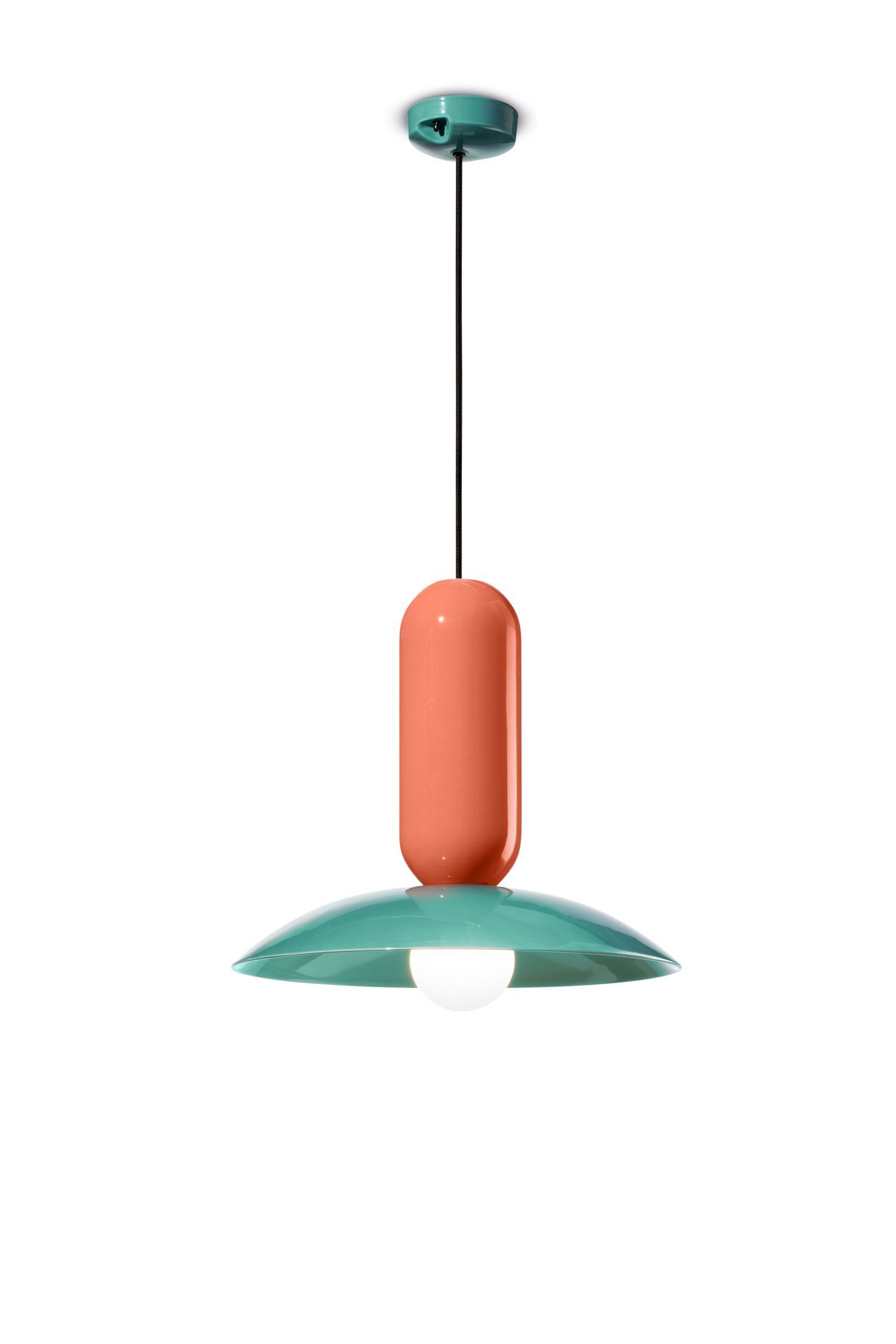 Lampe à suspendre céramique E27 ronde Ø 40 cm Crème Turquoise Orange