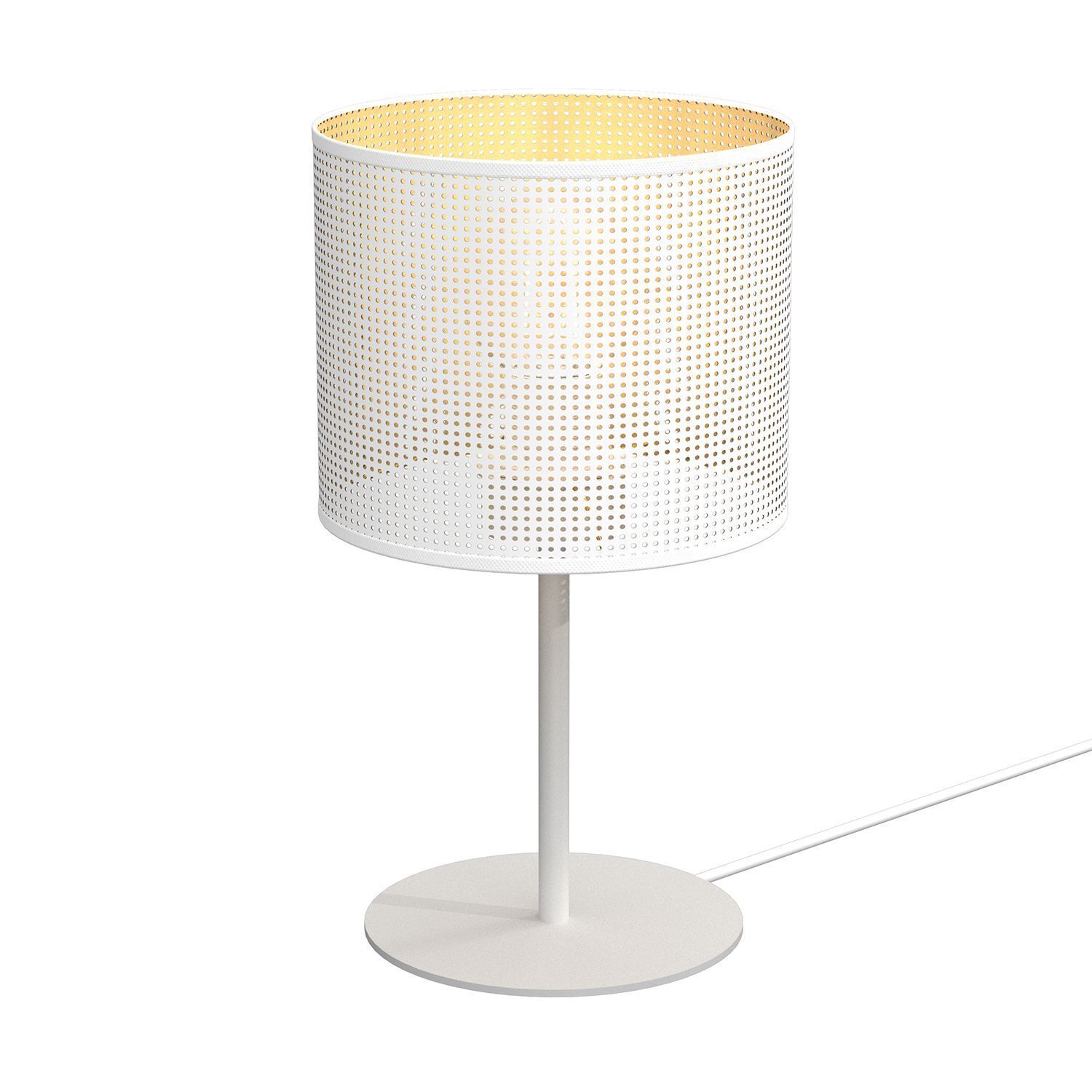 Lampe de table ronde en métal E27 34 cm de haut en blanc or