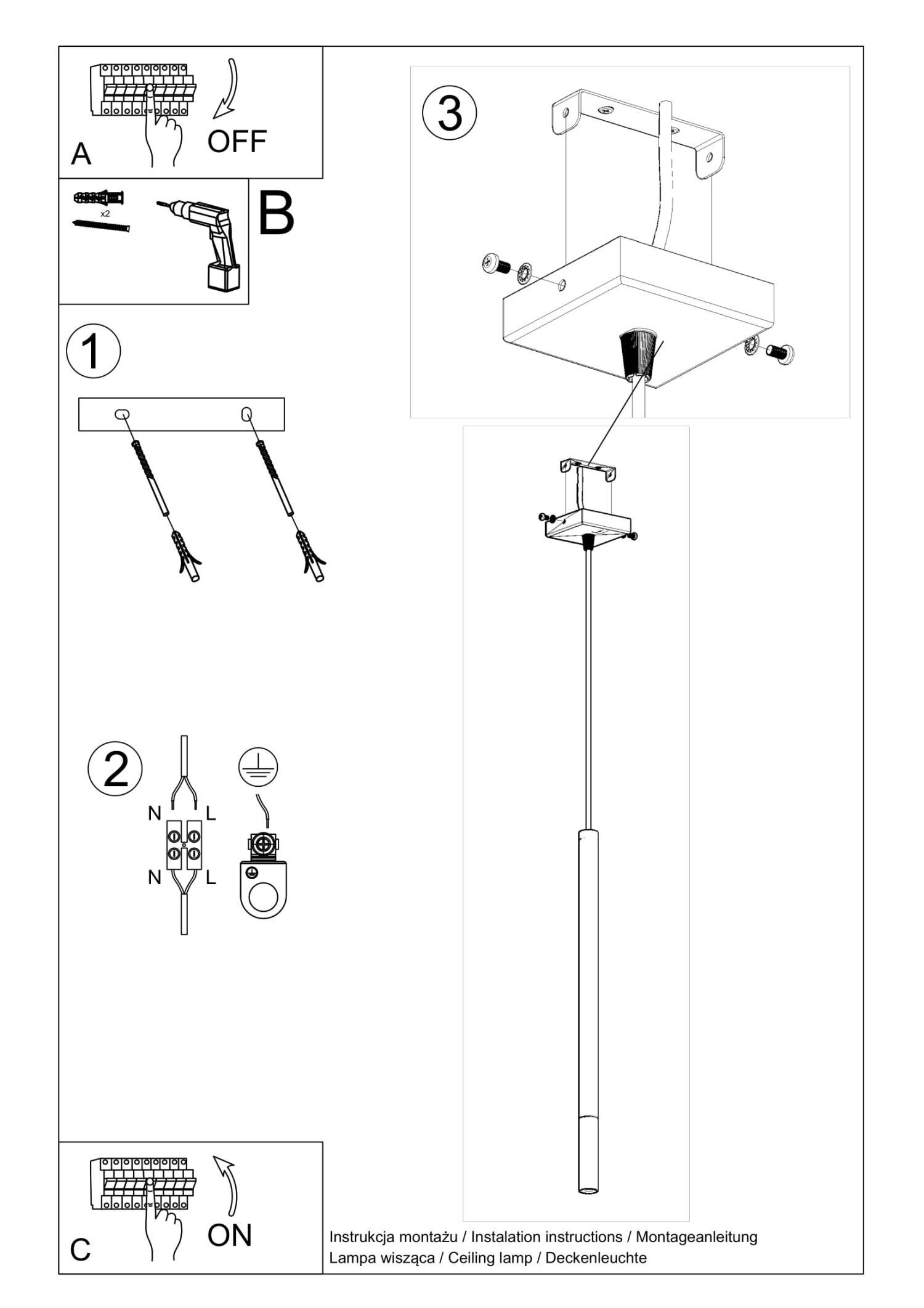 Lampe à suspendre noire cuivre Ø 2,5 cm étroit cylindre G9