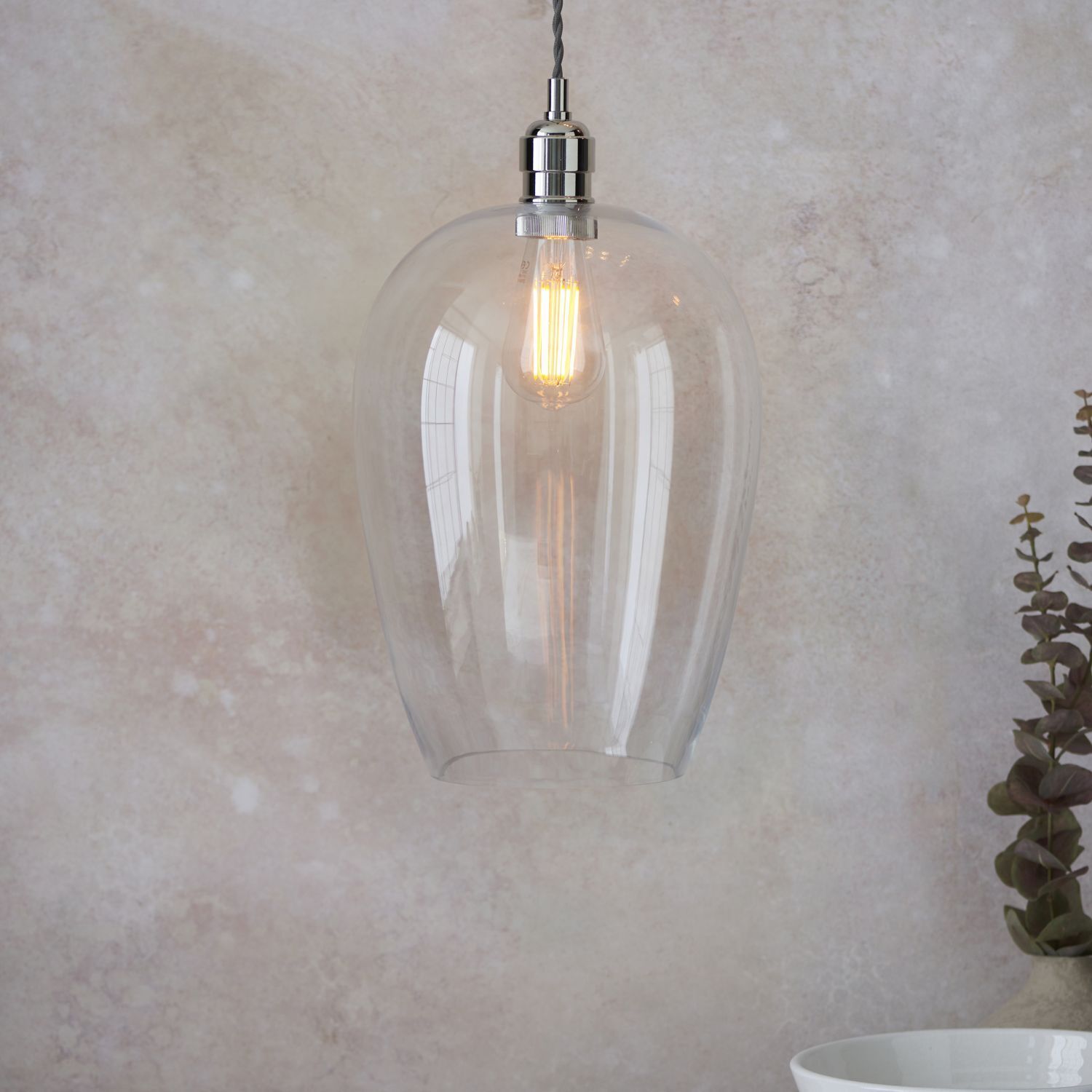 Lampe à suspendre verre métal D : 25 cm en nickel brillant E27
