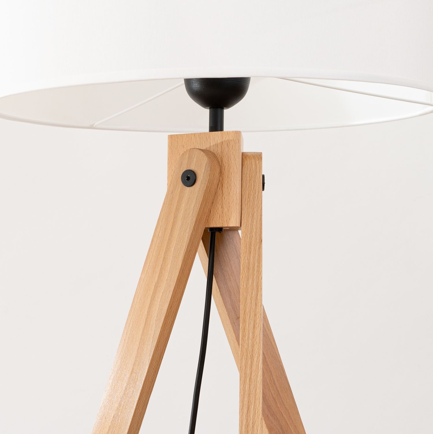Stehleuchte Holz Stoff Weiß E27 H:140 cm Schalter Lampe, Mobiliar