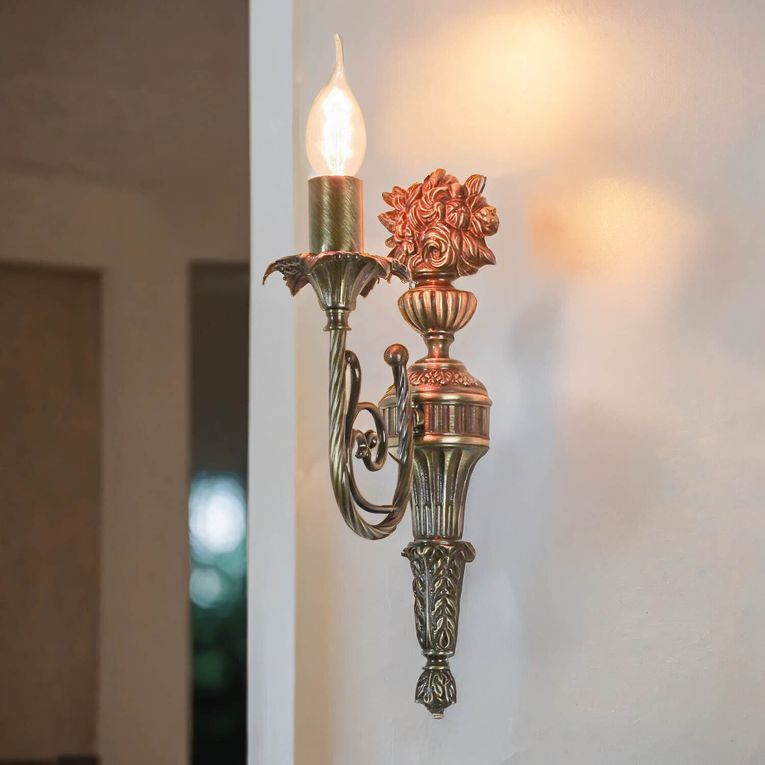 Premium Wandlampe Echt-Messing in Bronze Klassisch Kerze