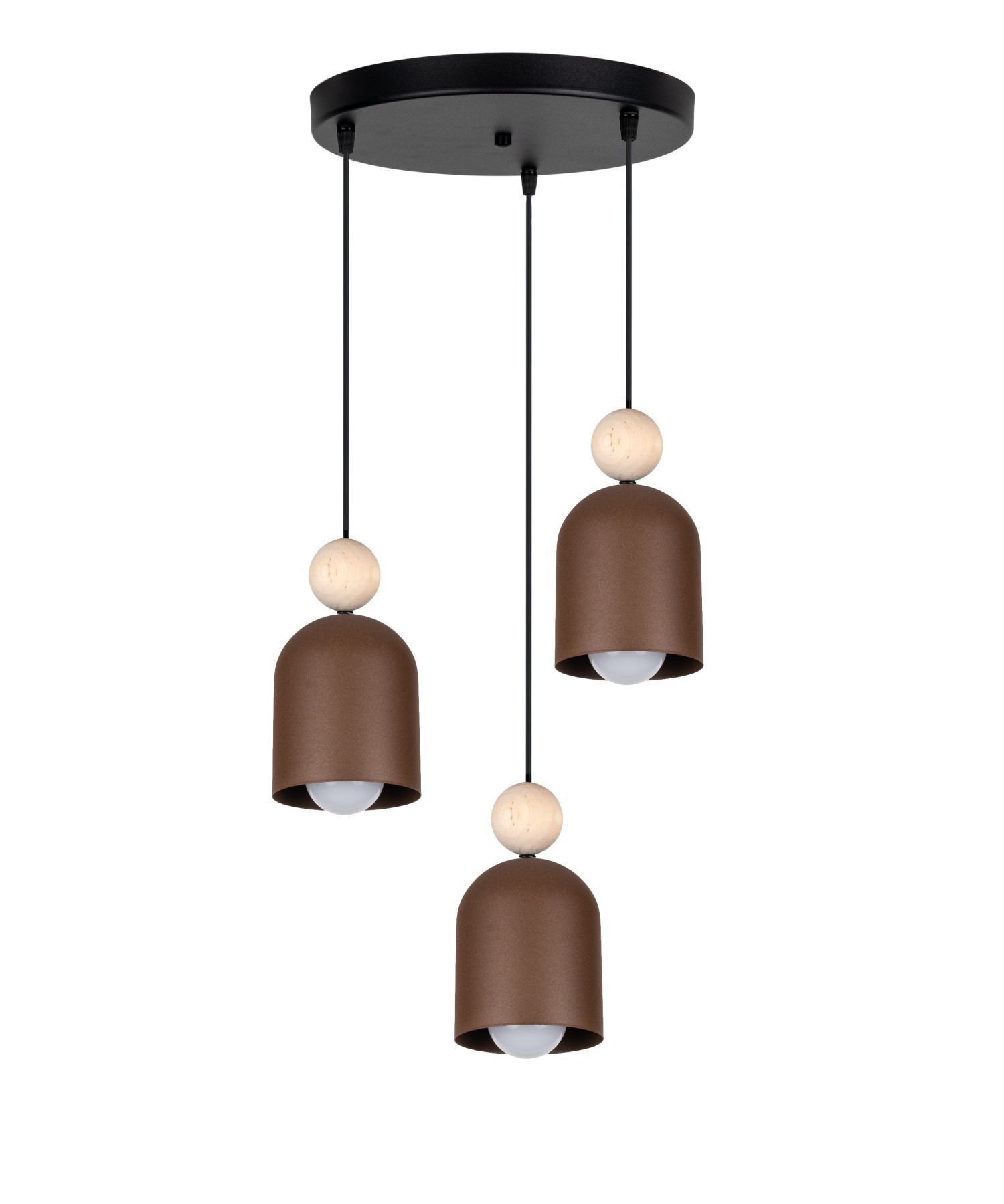 Lampe à suspendre brun rouille métal bois 3-flmg E27 Ø36 cm rond