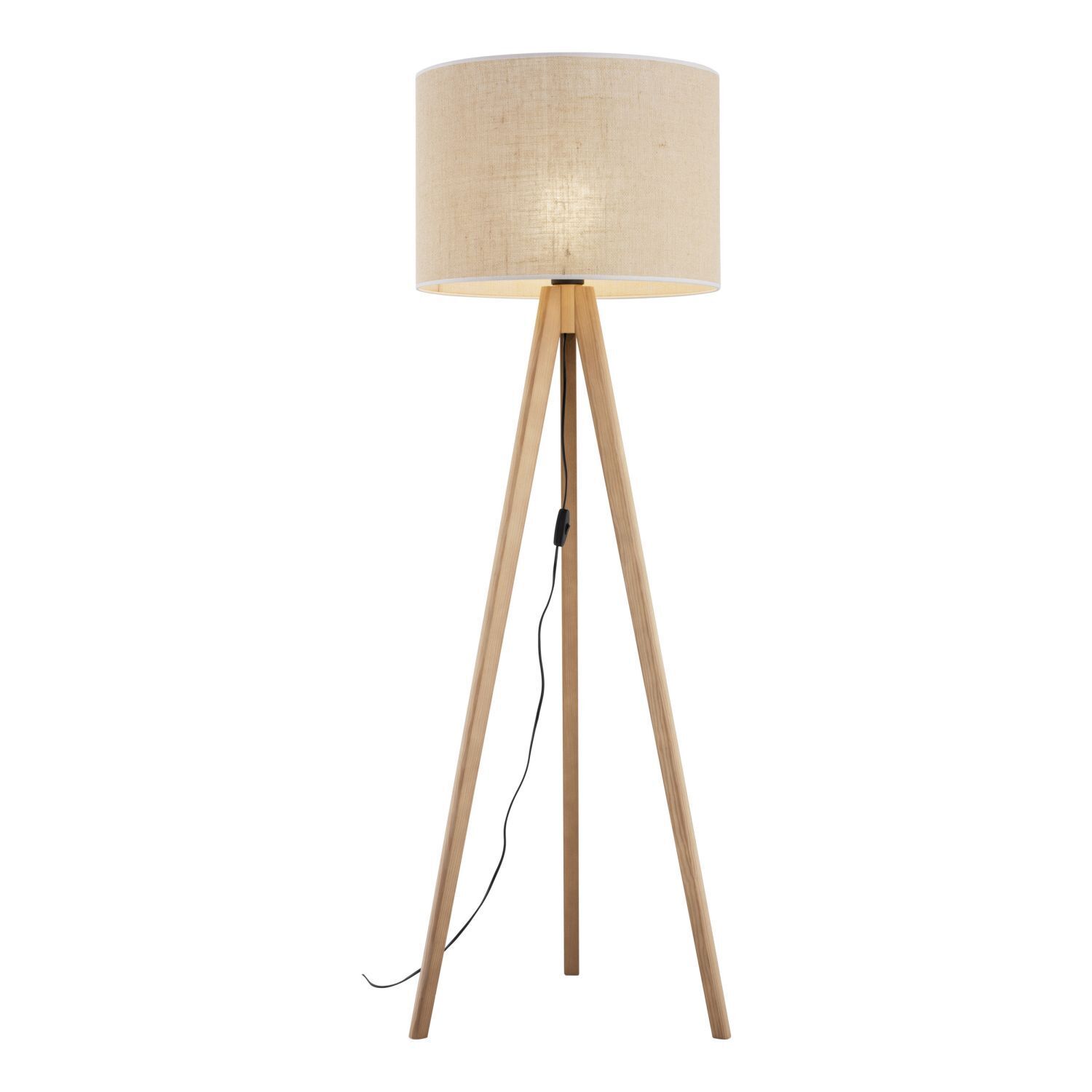 Lampadaire Trépied 145 cm Bois Tissu E27 Scandinave