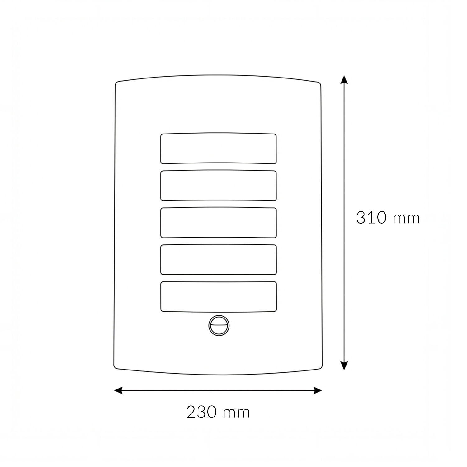Wandleuchte Bewegungsmelder Edelstahl IP44 wetterfest front, selector, vent, rectangles, dimensions