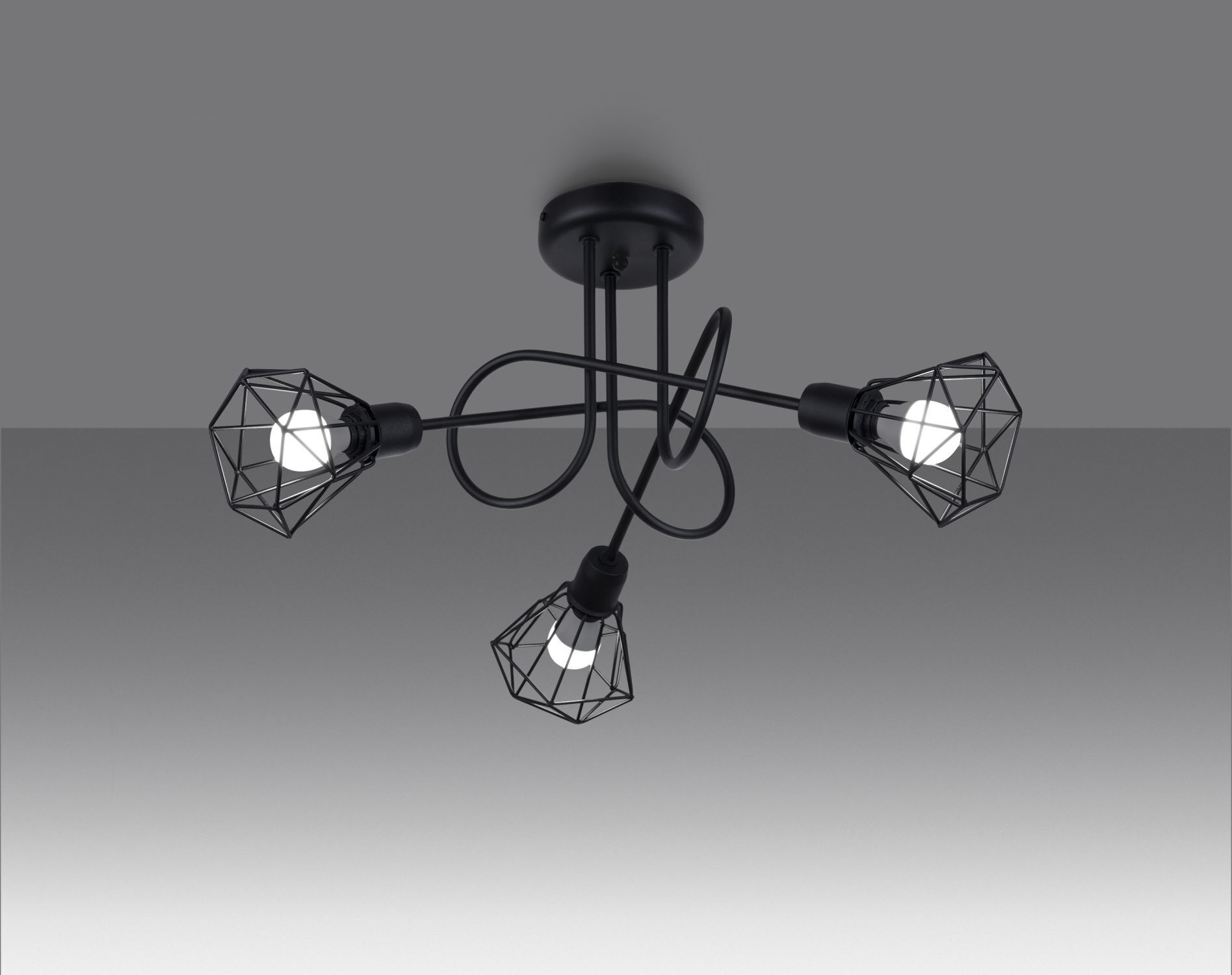 Plafonnier rétro métal noir largeur 48 cm 3 flammes