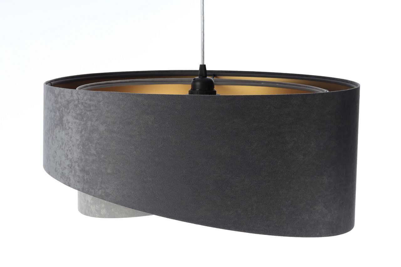 Pendelleuchte rund D: 50 cm Grau Gold E27 Stoffschirm Lampe