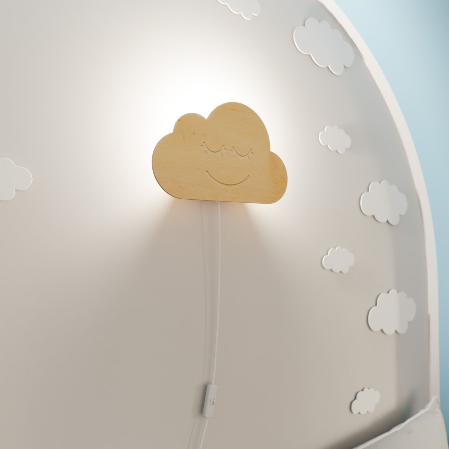 Lampe nuage Fiche Câble Bois E14 L : 30 cm Mur