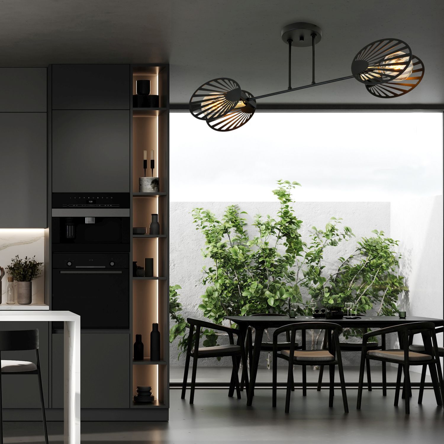 Plafonnier Métal Noir 86 cm de long Moderne CADMUS
