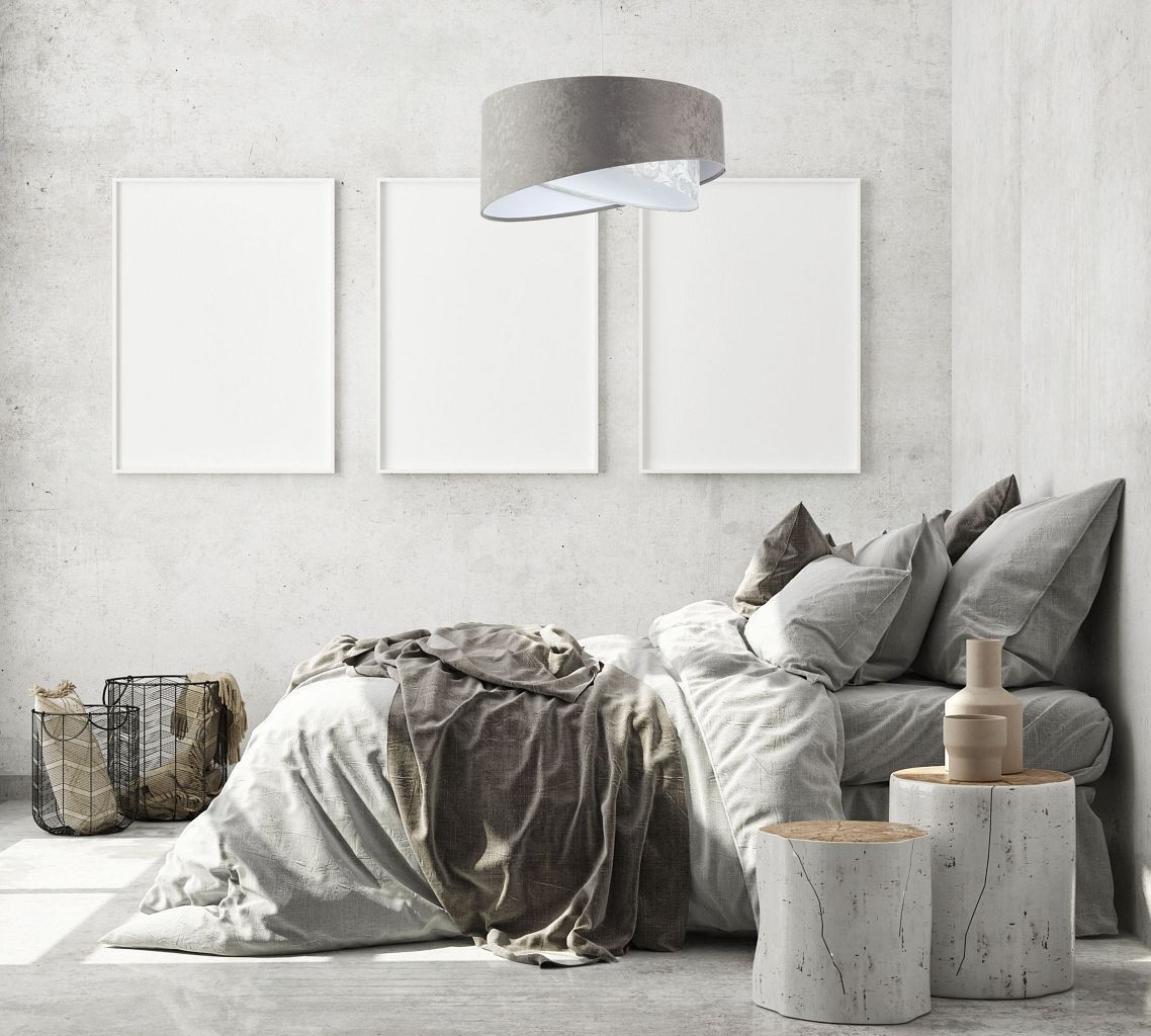 Suspension Gris Blanc Ø 50 cm Abat-jour en tissu aspect velours