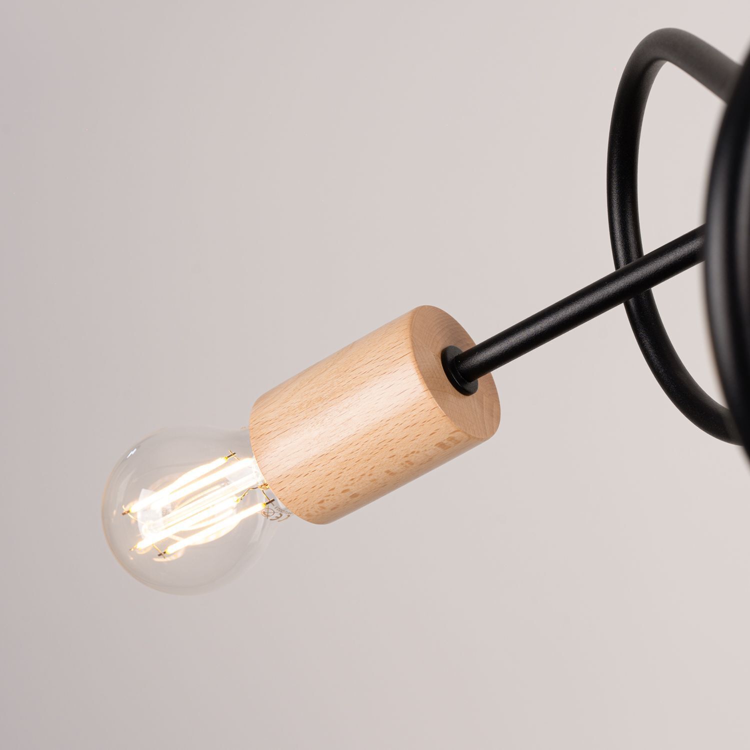 Deckenleuchte Holz Stahl Schwarz E27 L:56 cm 3-flammig e27 light, pendant lamp, wood socket, exposed bulb, industrial lamp