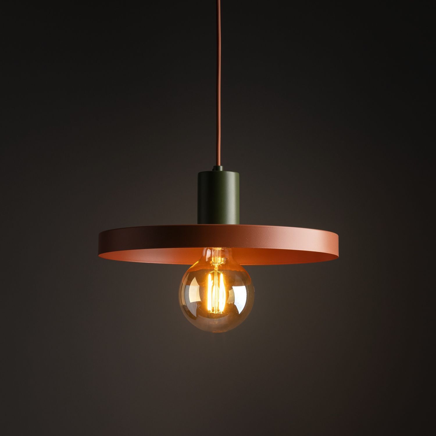 Suspension ronde E27 Ø30 cm brun vintage rouge brique