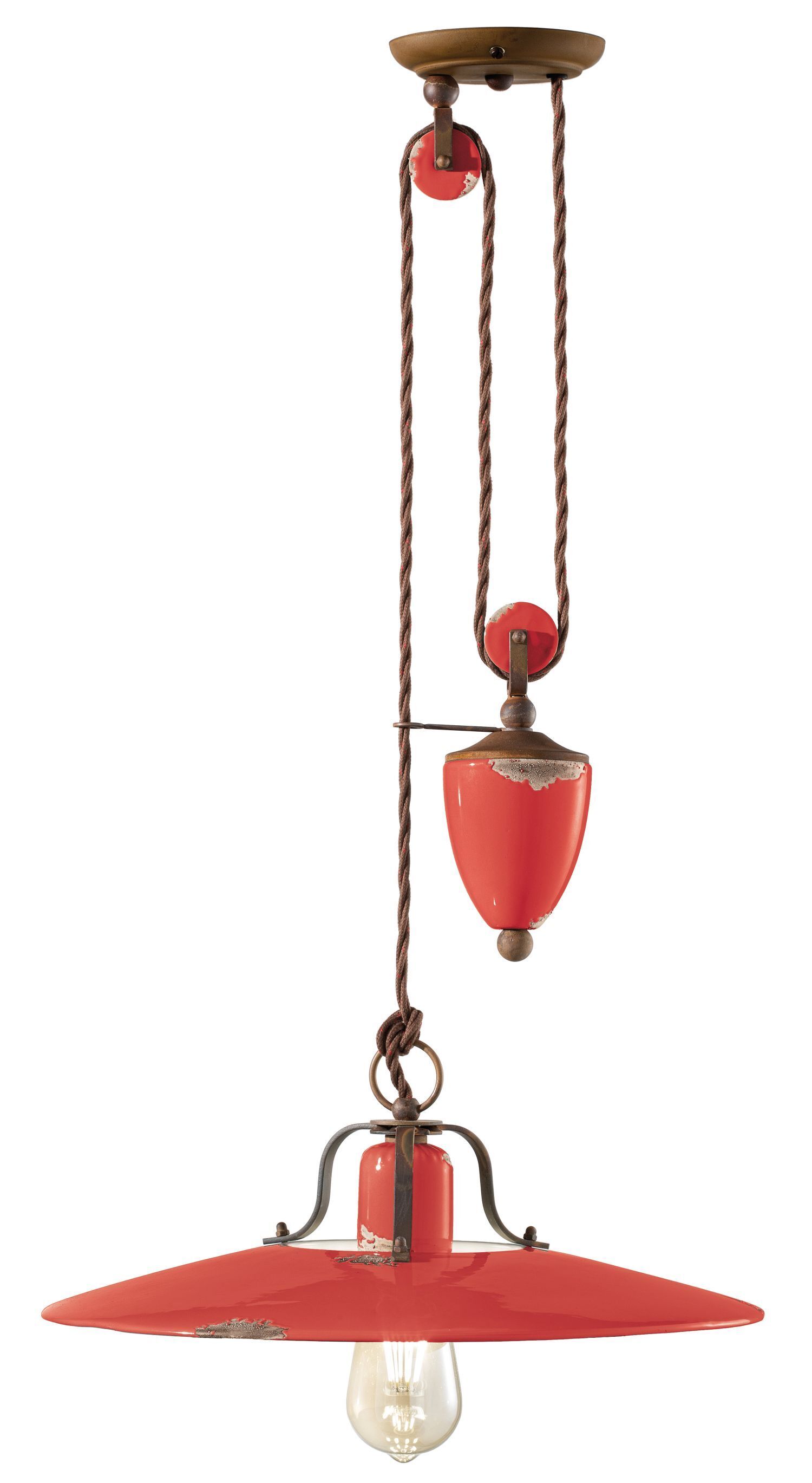 Lampe à suspendre céramique métal E27 réglable rouge shabby antique