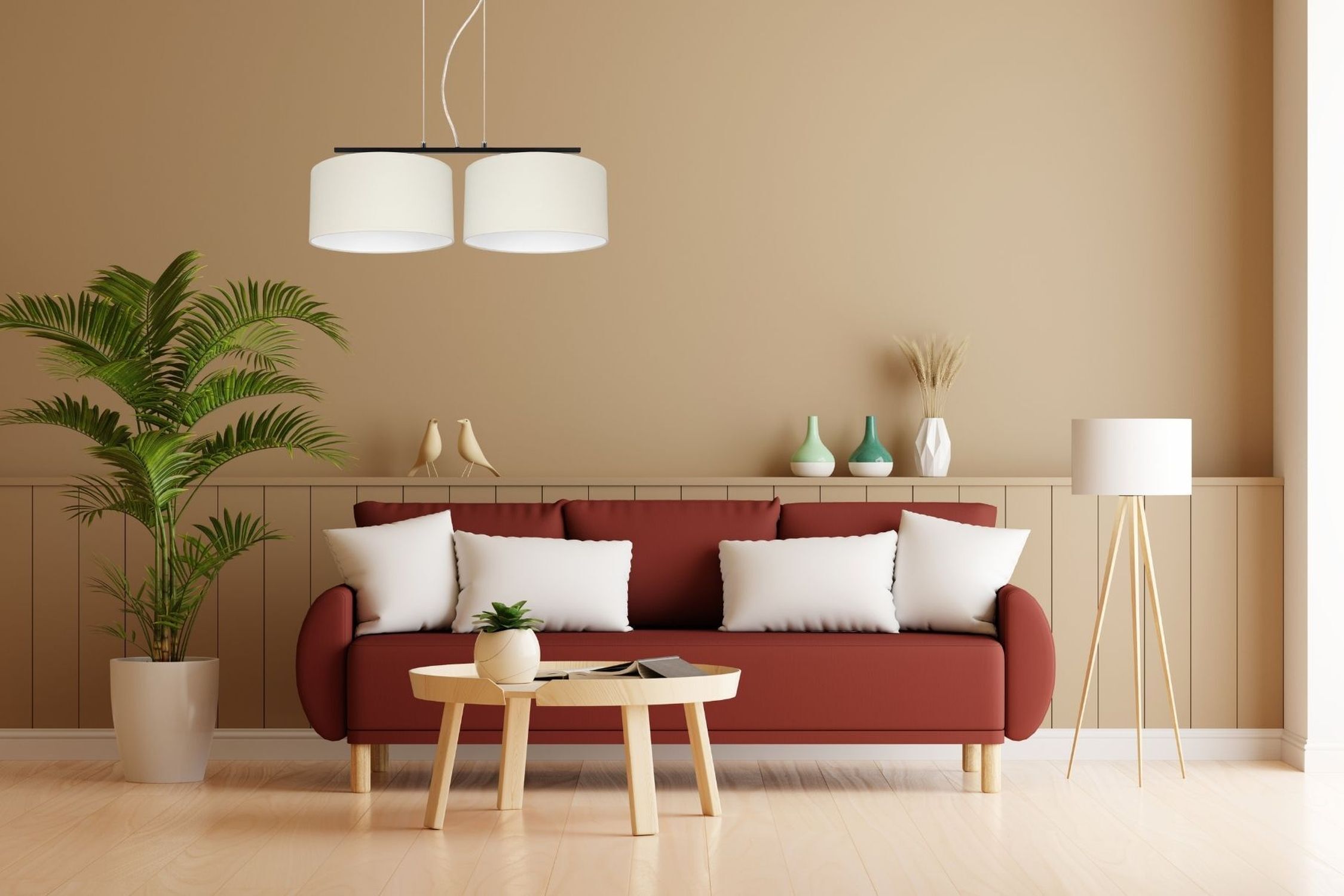 Suspension allongée 2 flammes tissu noir écru E27
