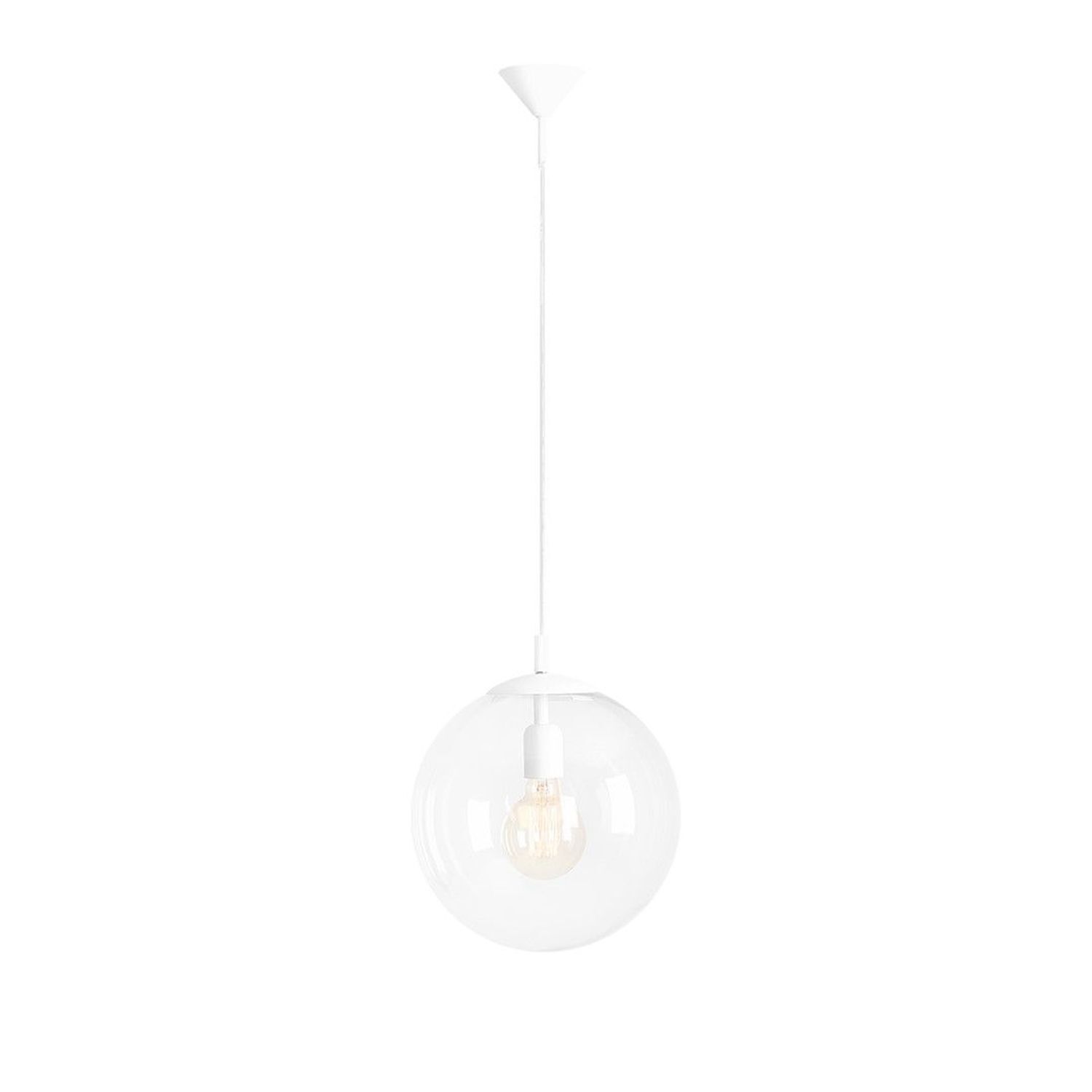 Suspension blanche ronde E27 métal boule de verre 30 cm