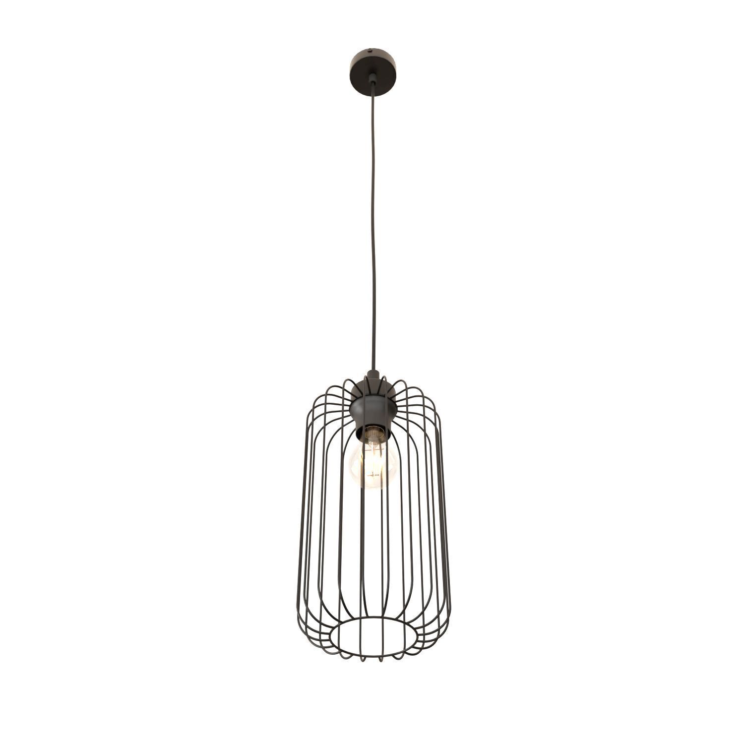 Suspension ronde métal noir E27 L:16 cm Rétro