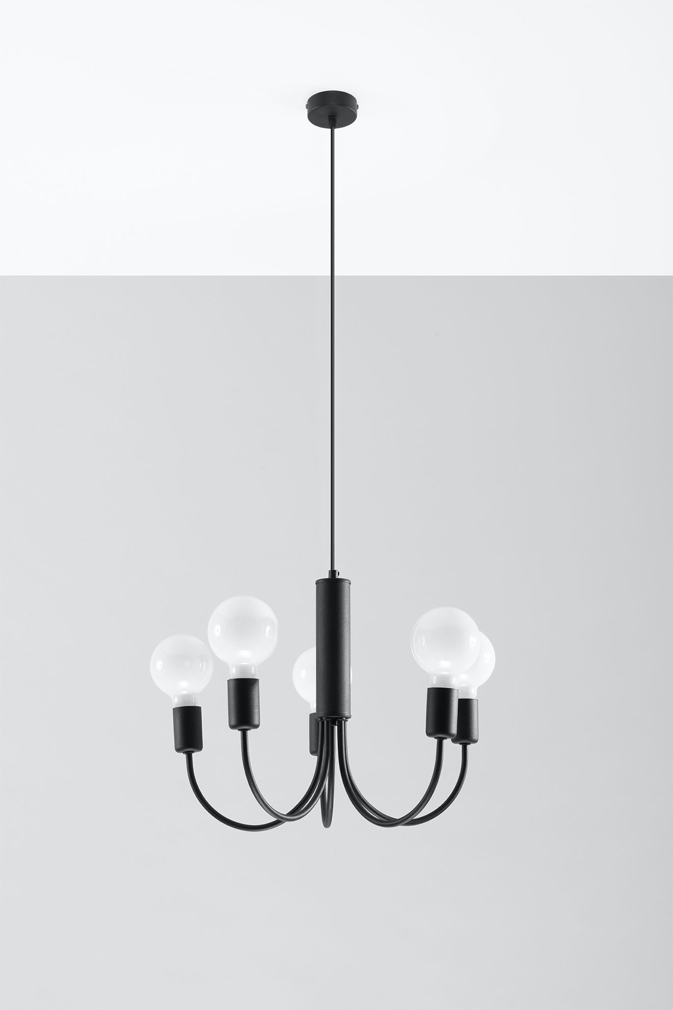 Lustre noir métal 5 flammes rétro Ø 45 cm