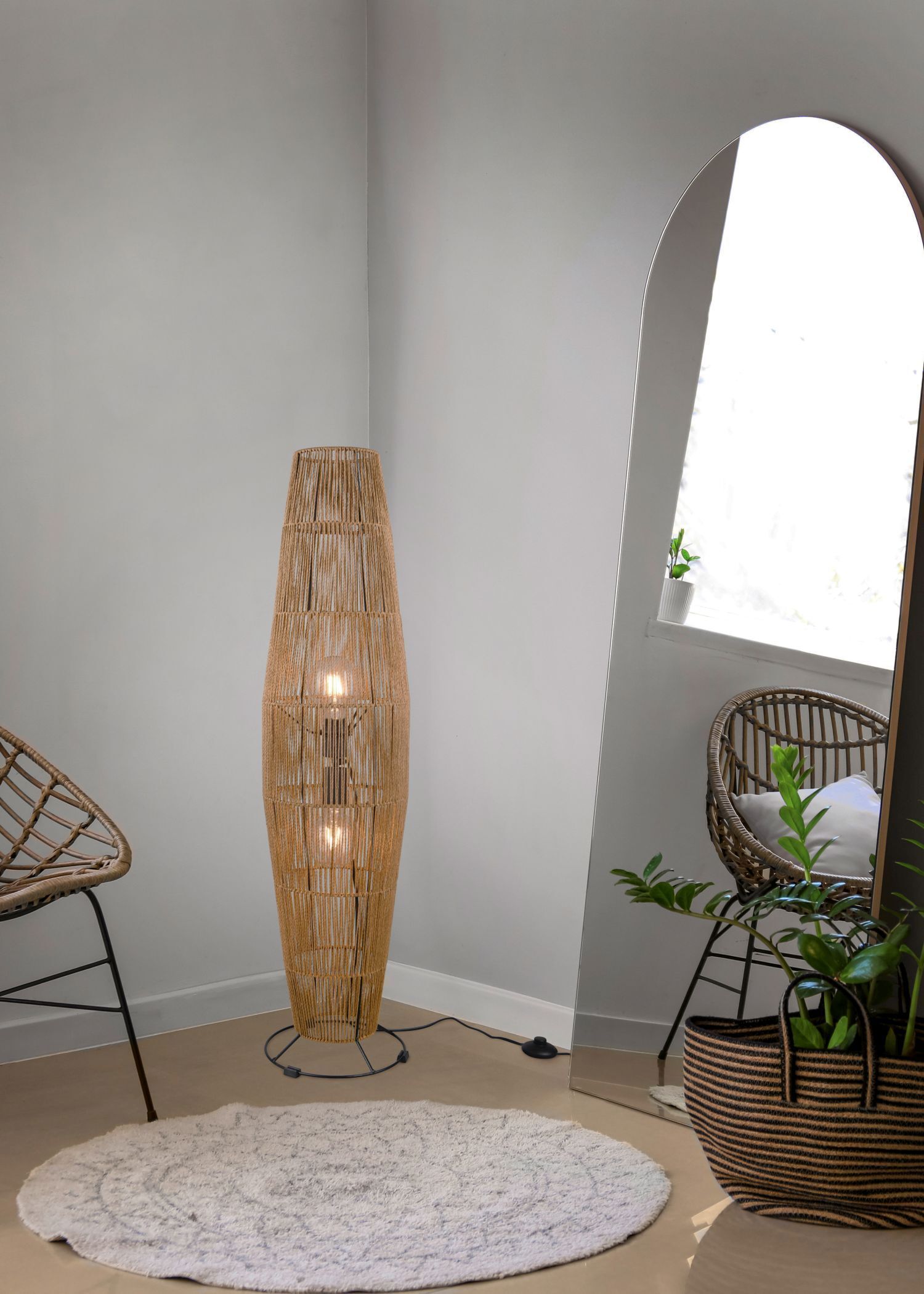 Stehleuchte Papier Metall Schwarz Braun E27 103 cm Lampe, Pflanze, Stuhl, Stehlampe, Teppich