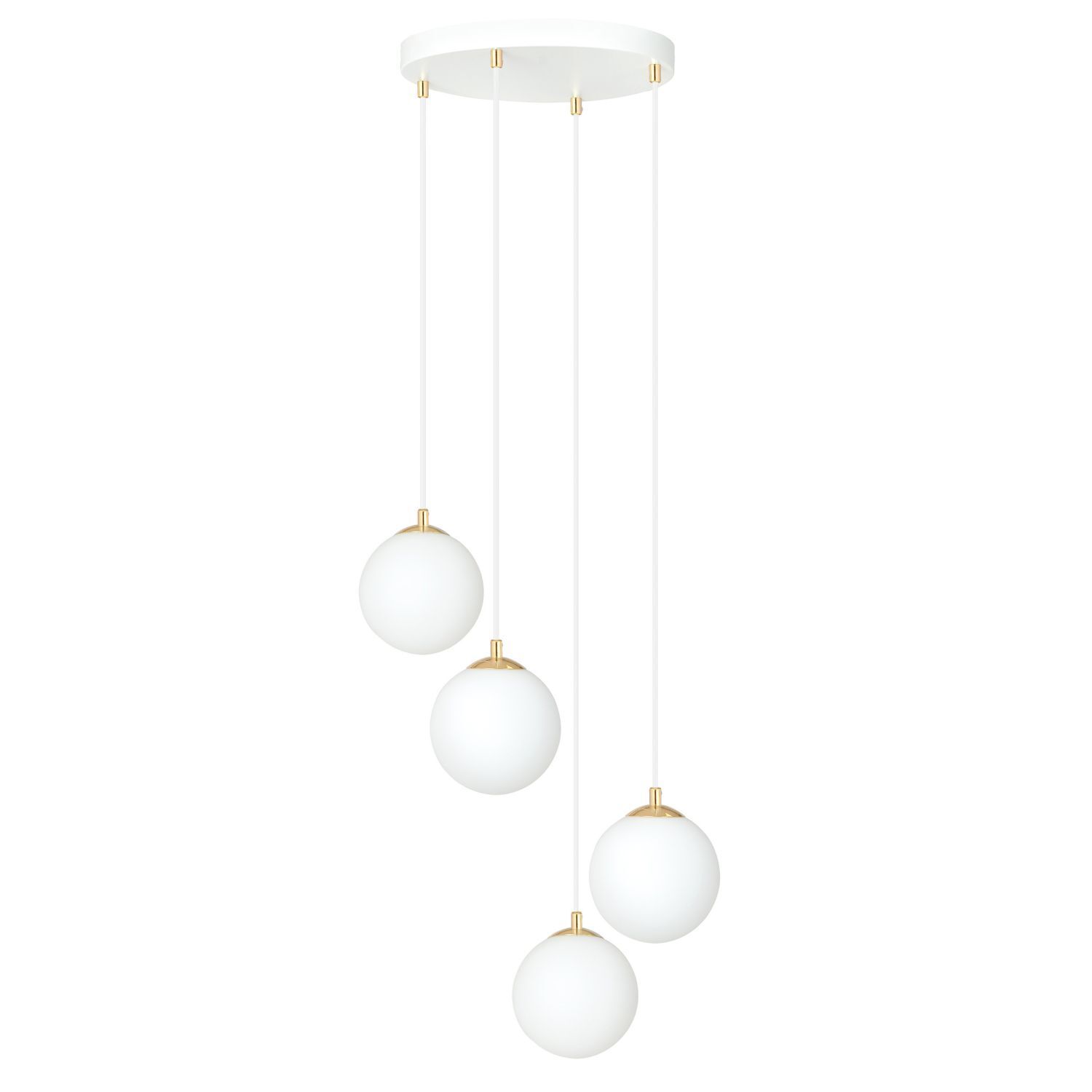 Suspension verre métal 4x E14 blanc or ajustable