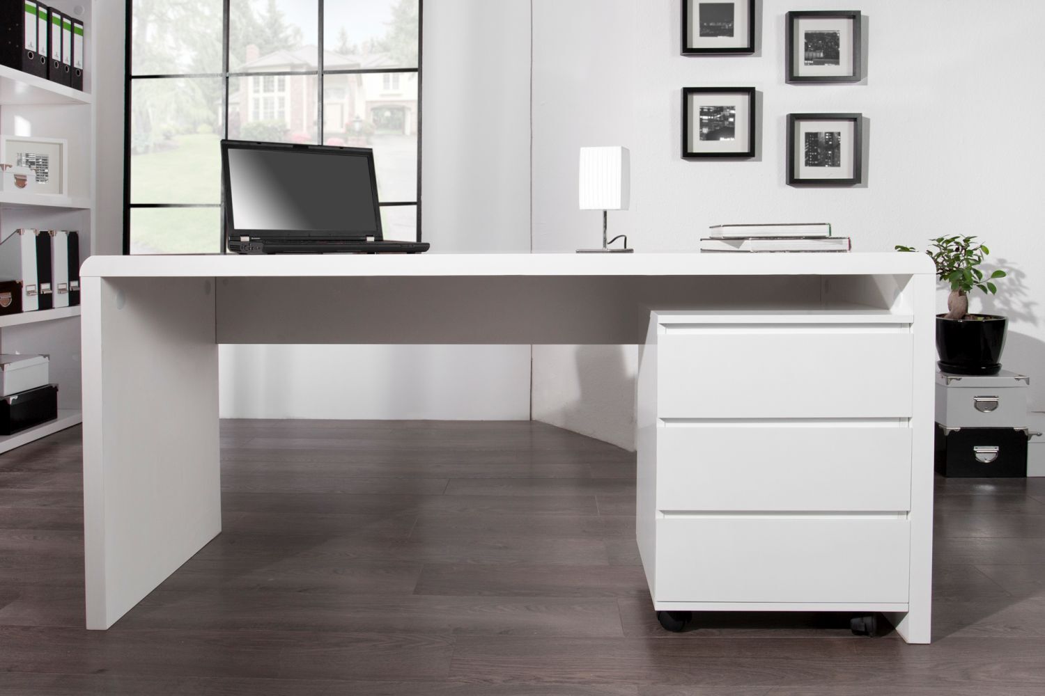 Bureau MDF laqué 140 cm en blanc brillant Moebel, Tabelle, Schreibtisch, Computer, Laptop