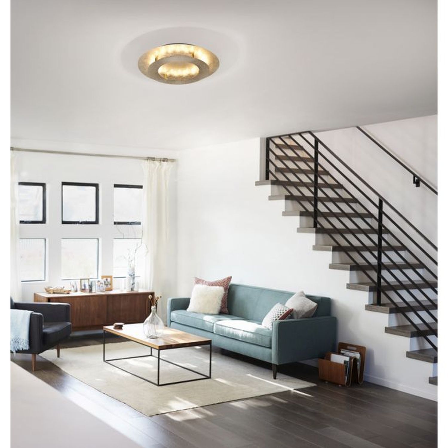 Plafonnier LED en feuille d'or métal 2270 lm Ø40 cm Drinnen, Wohnzimmer, Foyer, Inneneinrichtung, Treppe