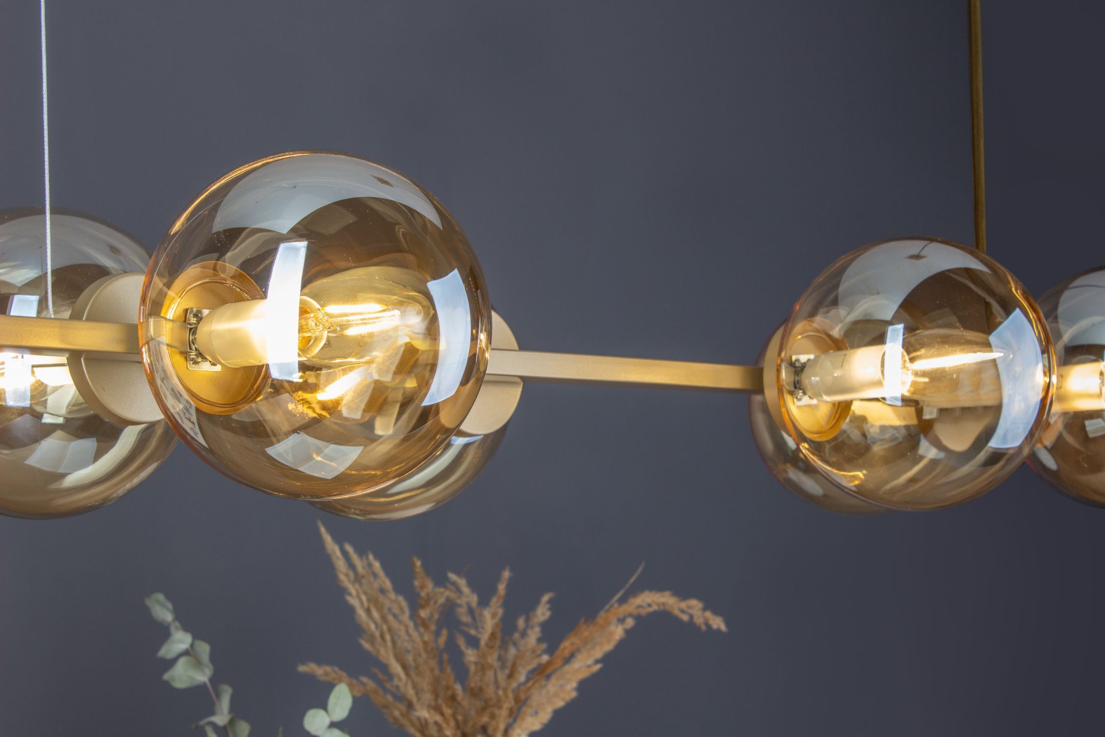 Lampe à suspendre en or ambre L:80 cm boules de style