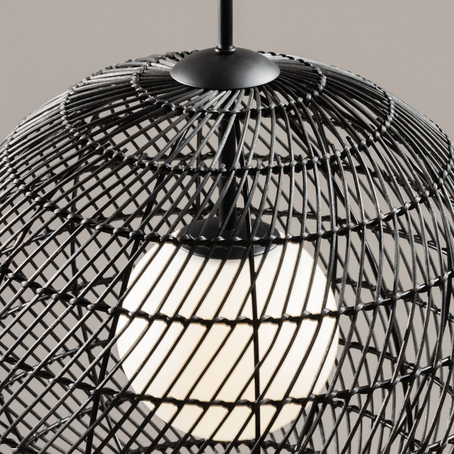 Suspension métal verre G9 ronde D : 30 cm noir blanc