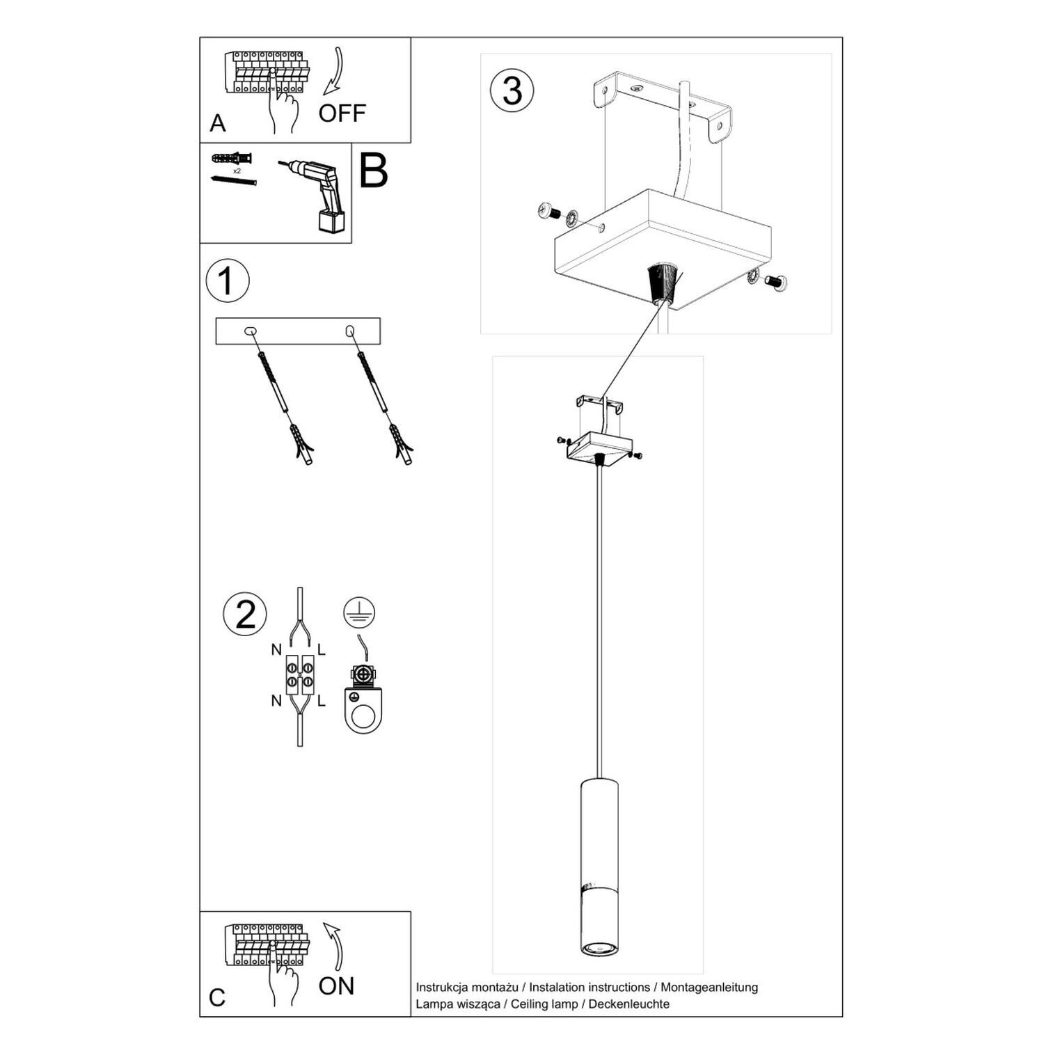 Lampe à suspendre EDYTH Noir Chrome Métal Ø 5 cm étroit GU10