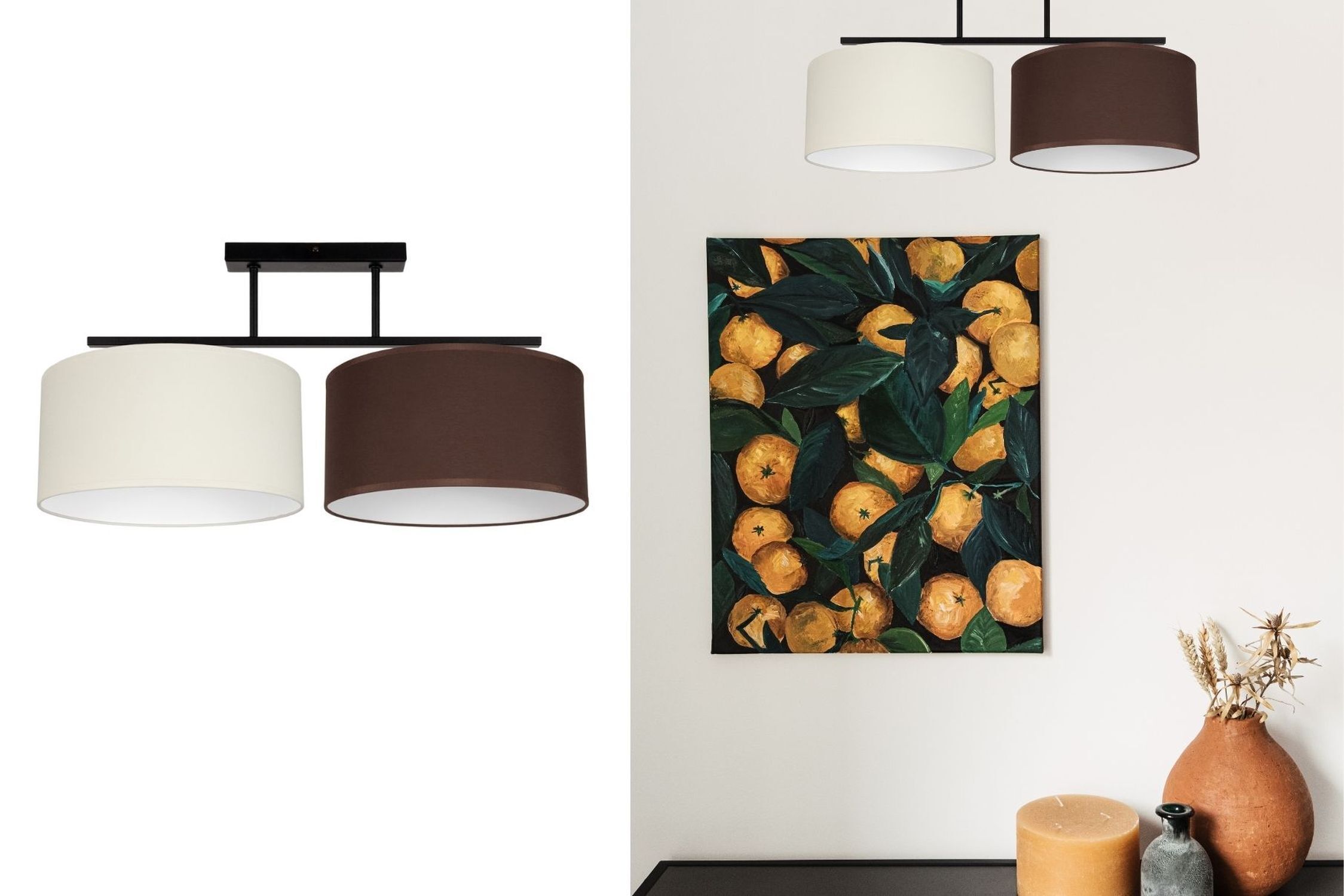 Blendarme Plafonnier Tissu Ecru Marron E27 L:70 cm Lampe, Leuchte, Kunst, Malerei