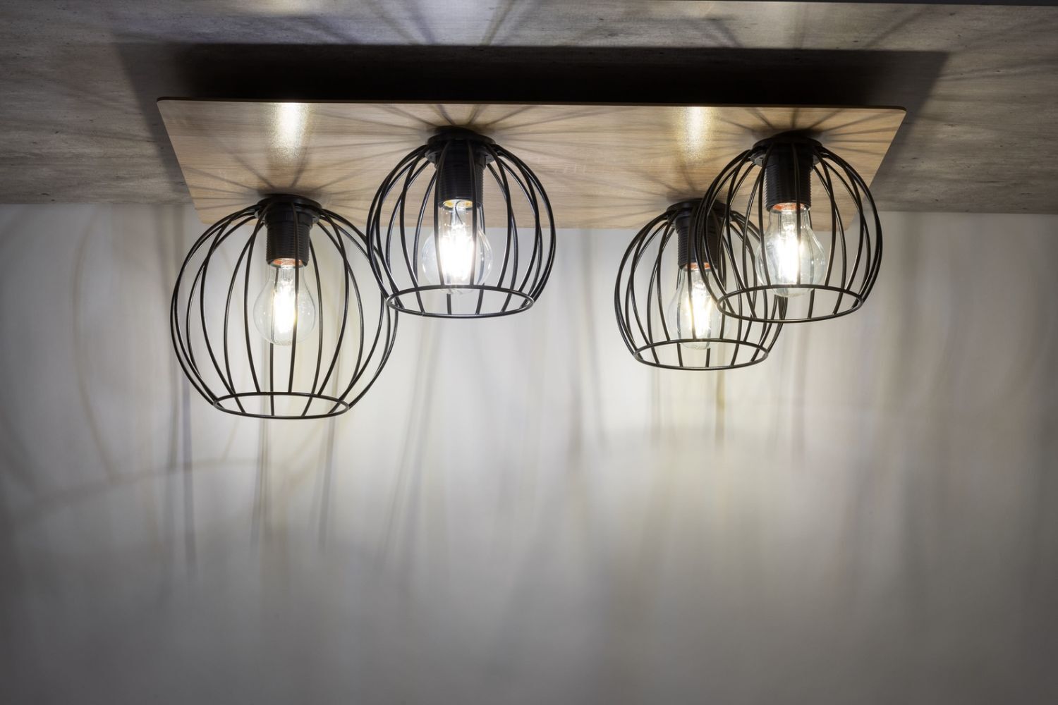 Plafonnier Métal Bois E27 Noir Naturel Rétro intérieur