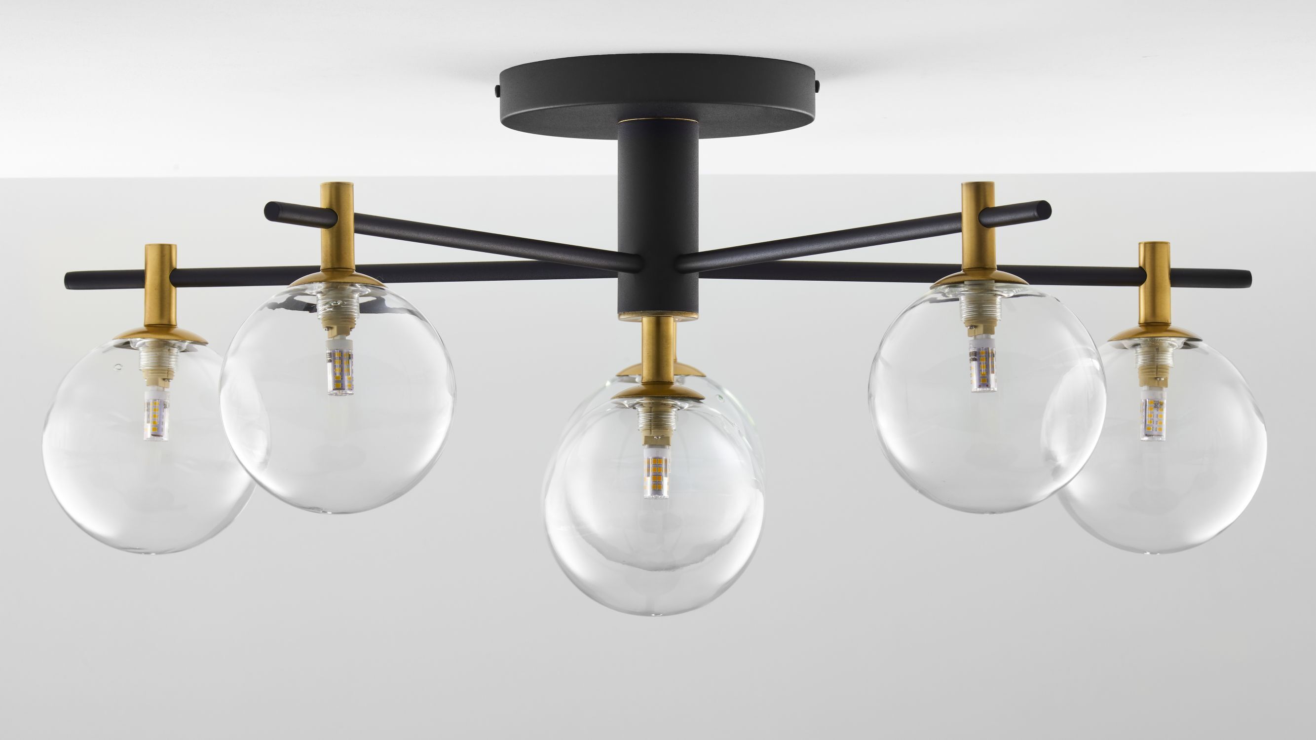 Plafonnier métal verre G9 L:76 cm en noir or Leuchter, Lampe, Leuchte, Deckenleuchte, Deckenventilator
