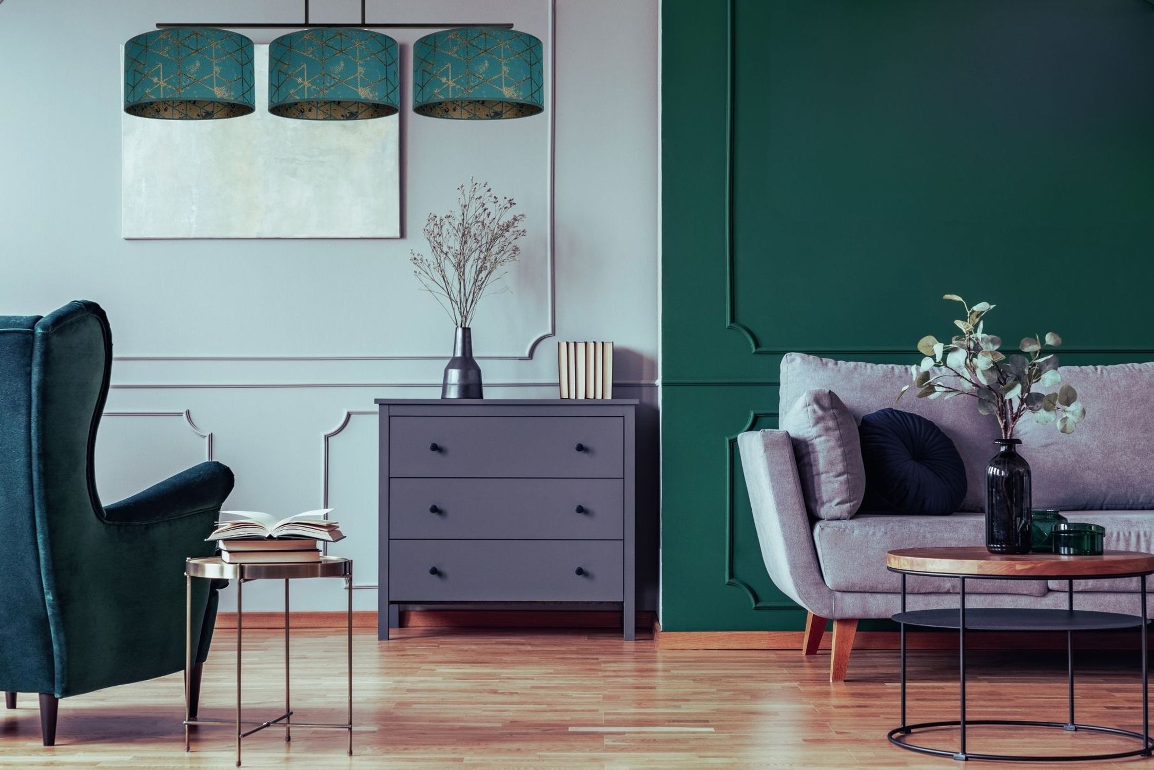 Blendarme Plafonnier tissu vert motif E27 3-flamme Moebel, Drinnen, Innenarchitektur, Klebeband, Kommode