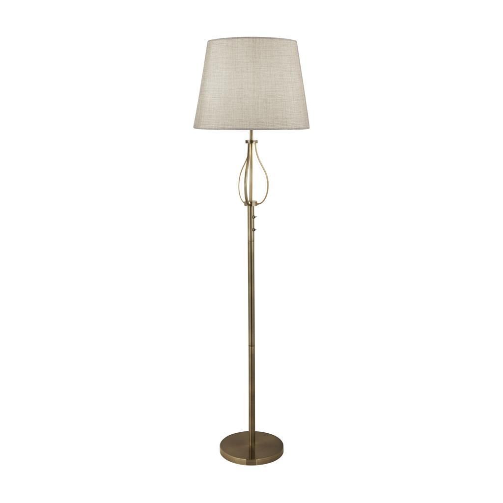 Lampadaire 152 cm E27 en laiton antique Crème Abat-jour en tissu