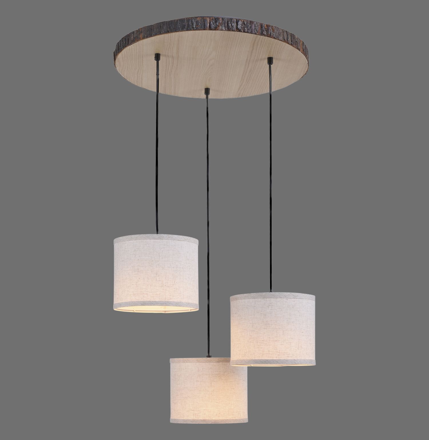 Hängelampe 3-flammig Holz Stoff B:52 cm E27 blendarm Lampe, Kronleuchter