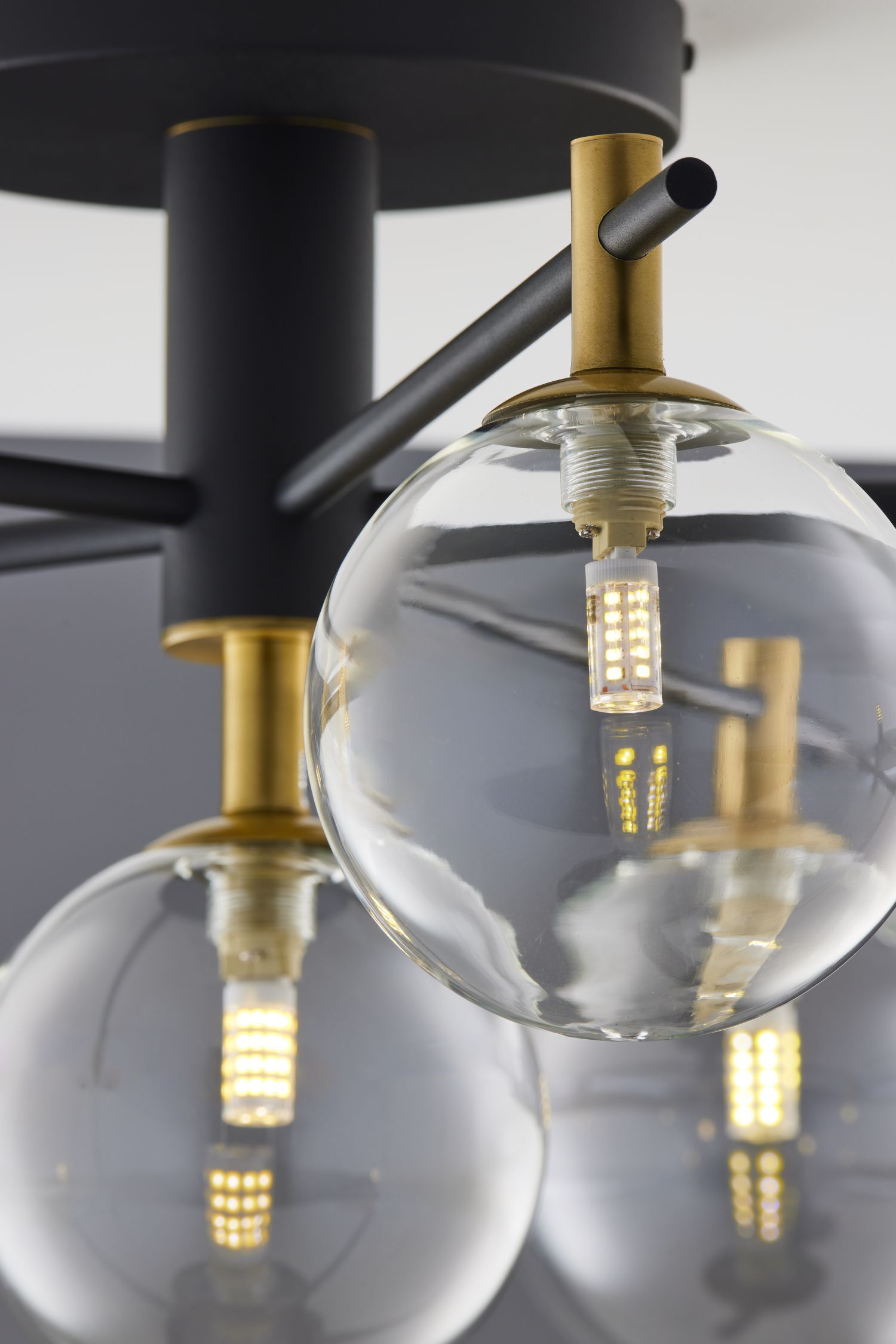 Deckenlampe Metall Glas G9 B:76 cm in Schwarz Gold Licht