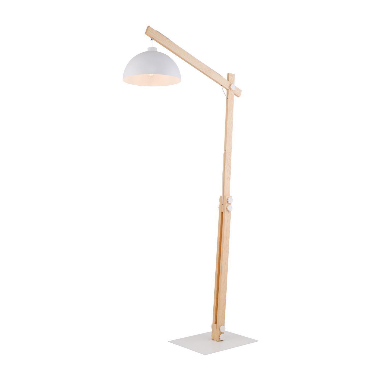 Lampadaire bois métal 180 cm réglable blanc naturel