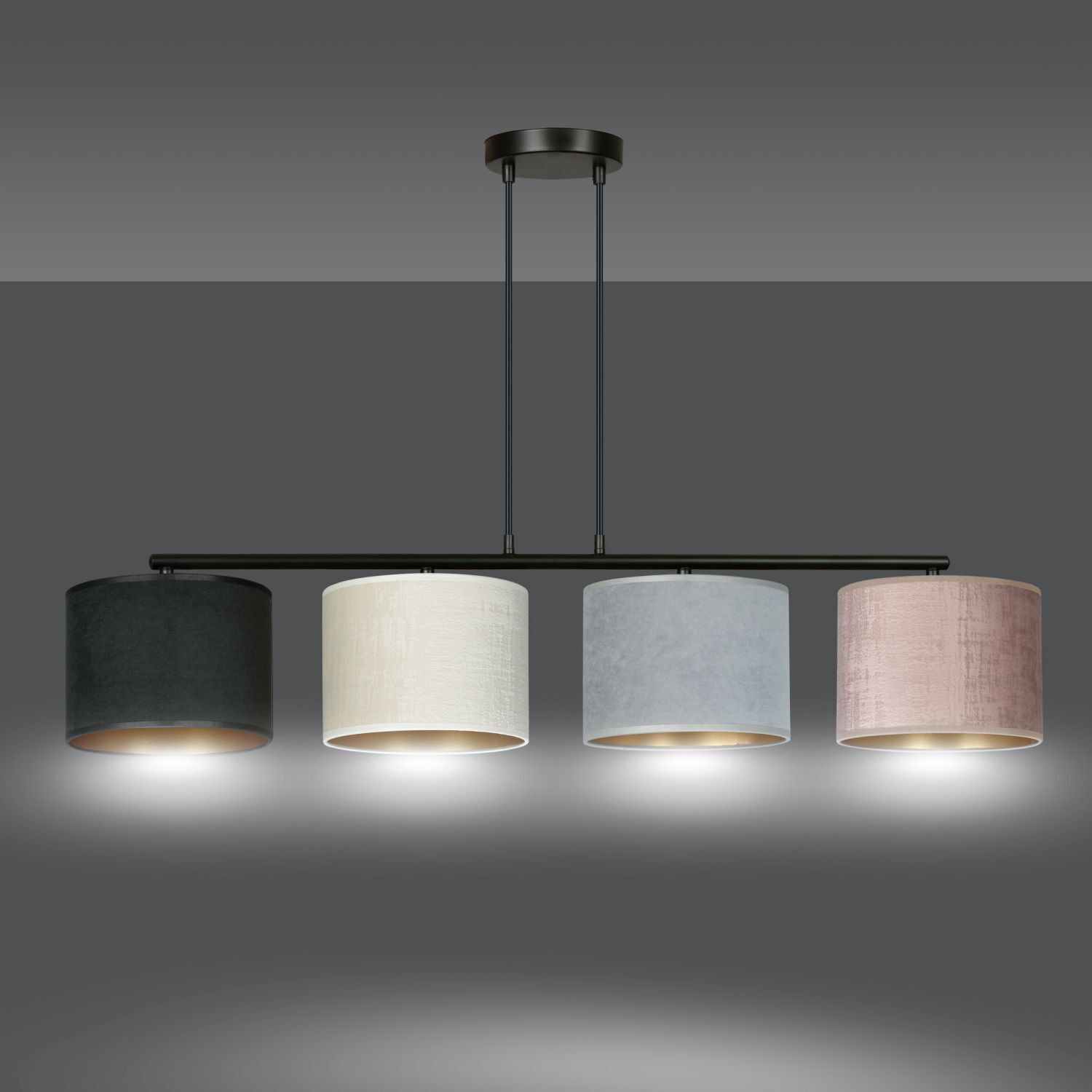 haengelampe-pendelleuchte-gold-wohnzimmerlampe-cyril-4x-e27-bis-15w-schwarz-grau-rosa-weiss-gold-le111045-03 pendant light, deckenleuchte, mehrfarbige schirme, trommelschirm, hängende leuchte