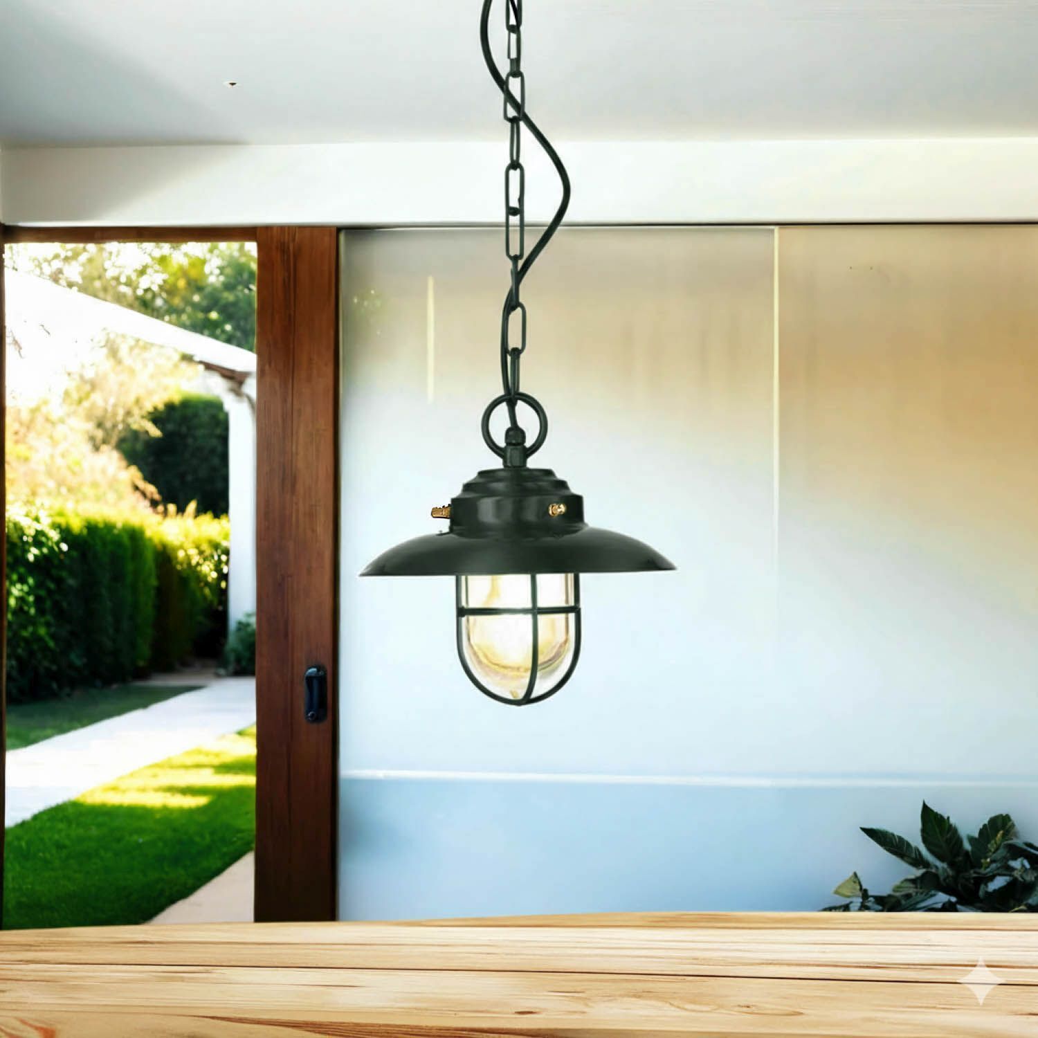 Außenlampe Messing massiv Glas rund Ø 23 cm IP54 Grün