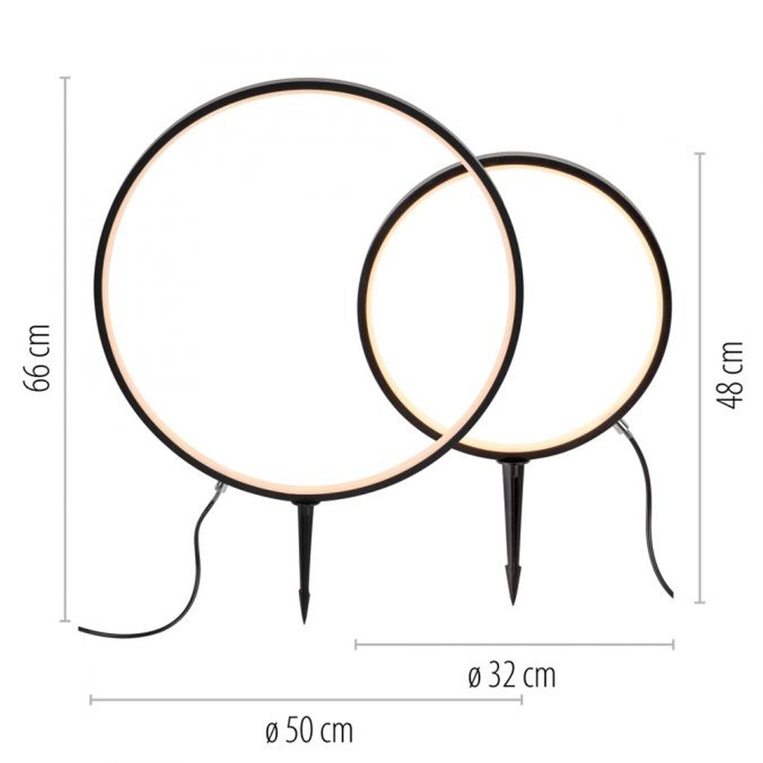LED Wegeleuchte mit Erdspieß 2er Set 66 cm IP65 Schwarz